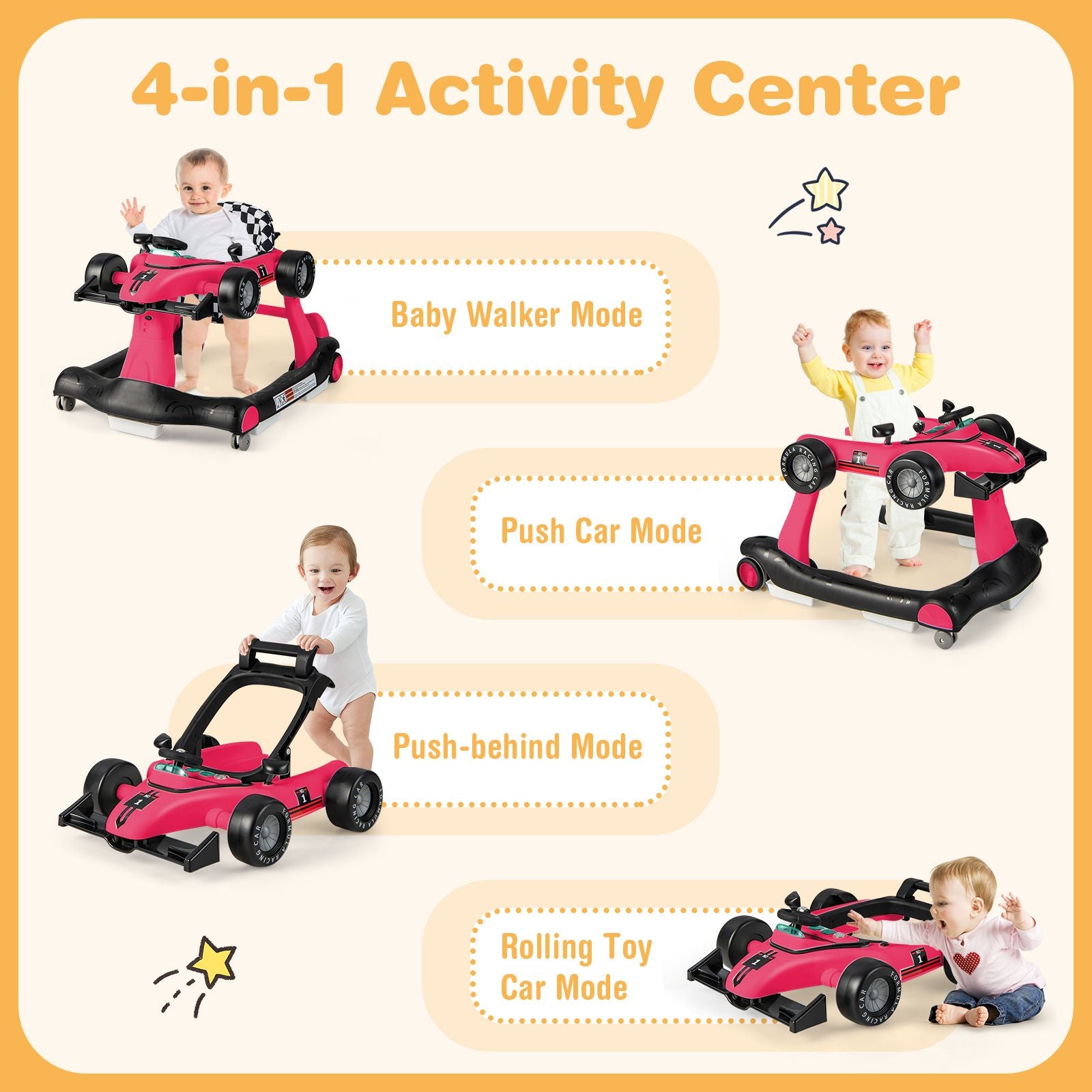 4-in-1 Adjustable Height and Speed Baby Push Walker