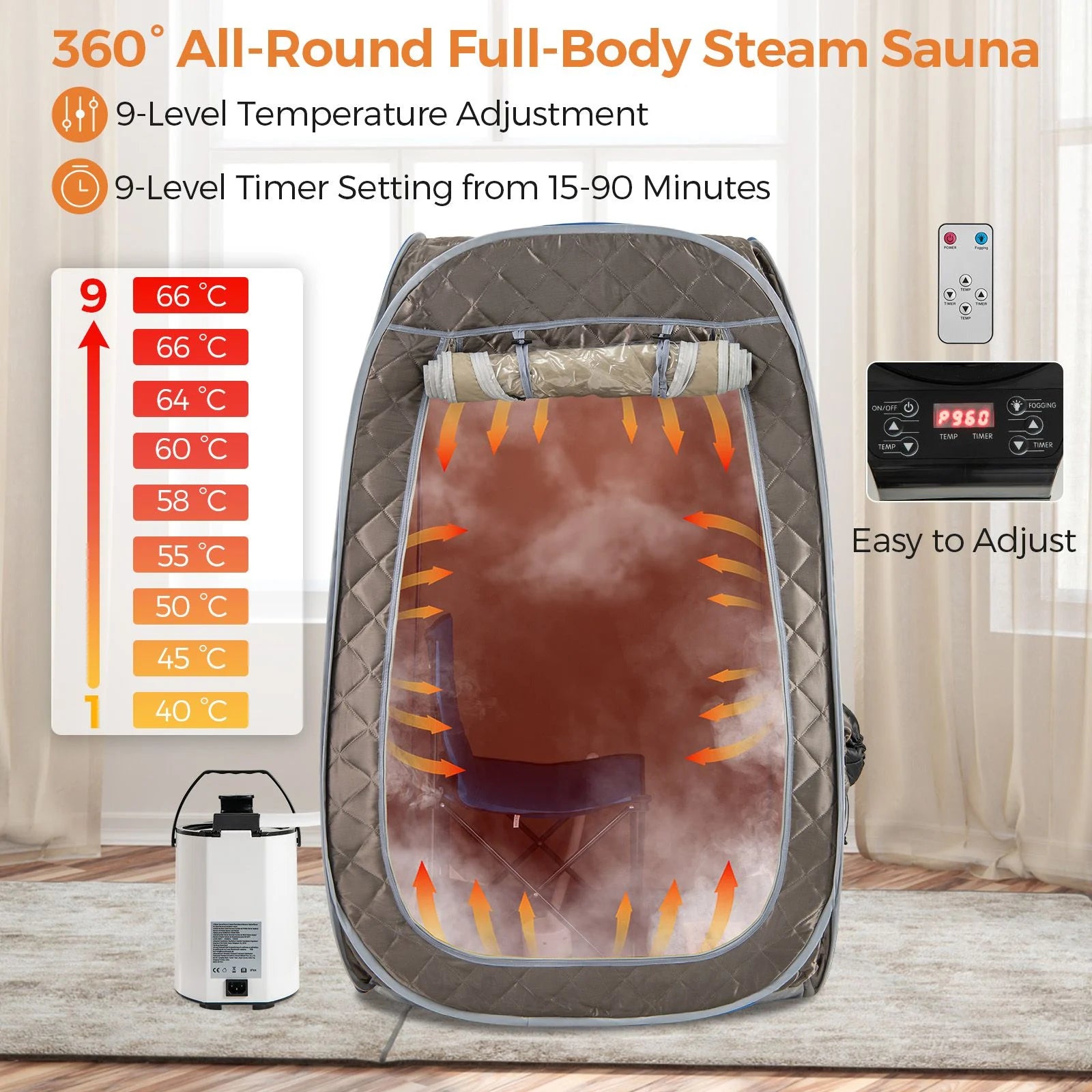 Portable Steam Sauna Tent with 1000W Steam Generator and Chair, 3L Capacity