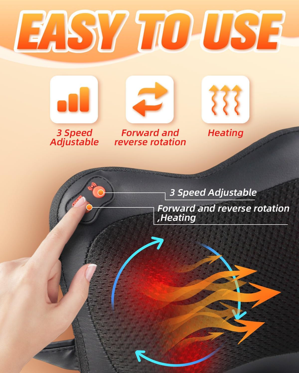 Back & Neck Shiatsu Massager Cushion with Heat – Adjustable 3-Speed Massage Pillow with 2-Way Rotation & Elastic Strap | Relieve Muscle Soreness at Home, Office or in the Car