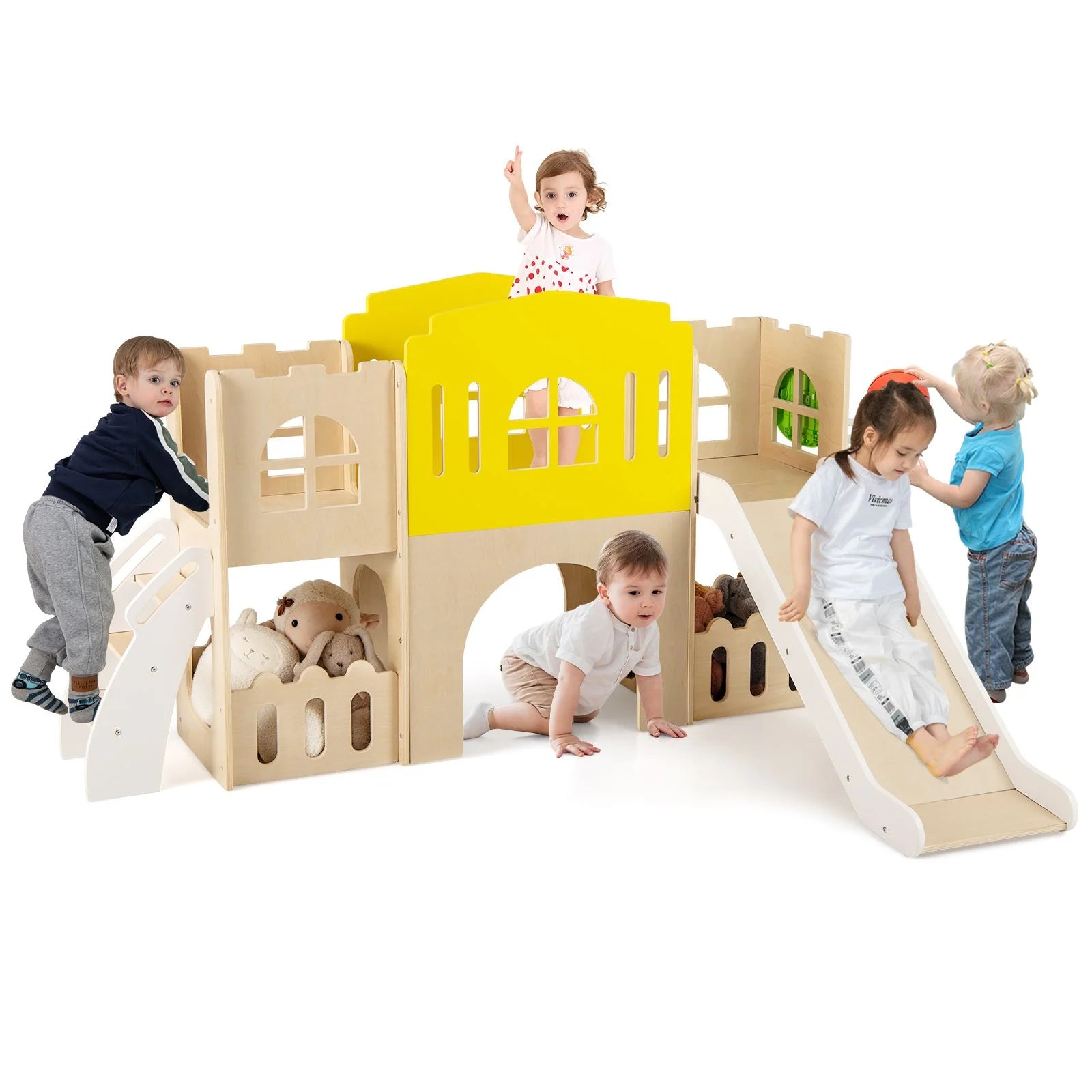 7-in-1 Wooden Playground Slide Set for Toddlers with Ladder and Extended Aisle