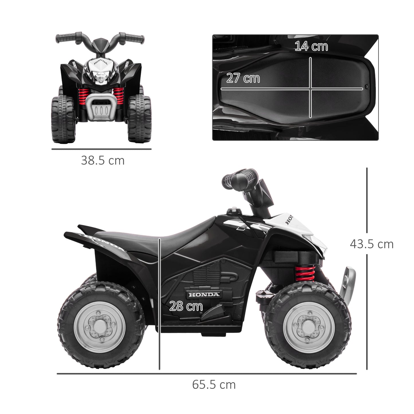 Honda Licensed 6V Kids Electric Quad Bike Ride-On ATV – Black (Ages 1.5-3)
