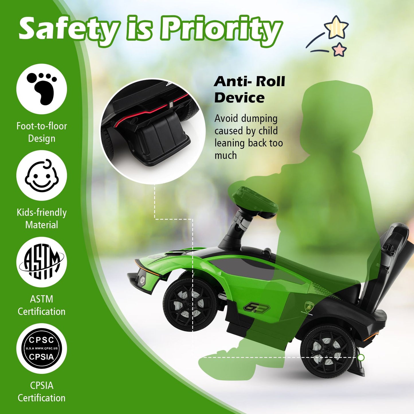 Licensed Lamborghini Ride-On Car for Kids with Push Handle