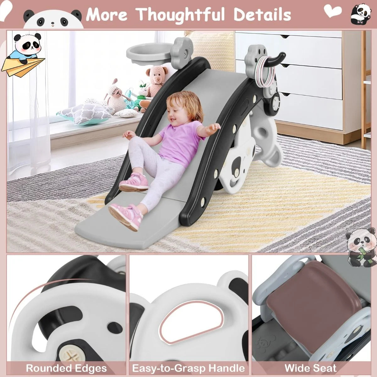 Children's Rocking Horse and Slide Set with Basketball and Ring Toss Game