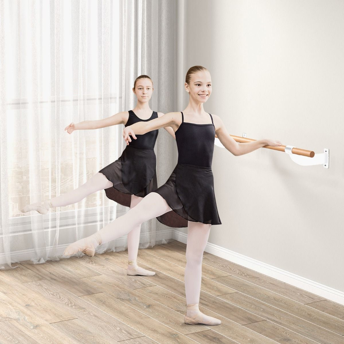 120CM Wall-Mounted Beech Wood Ballet Barre