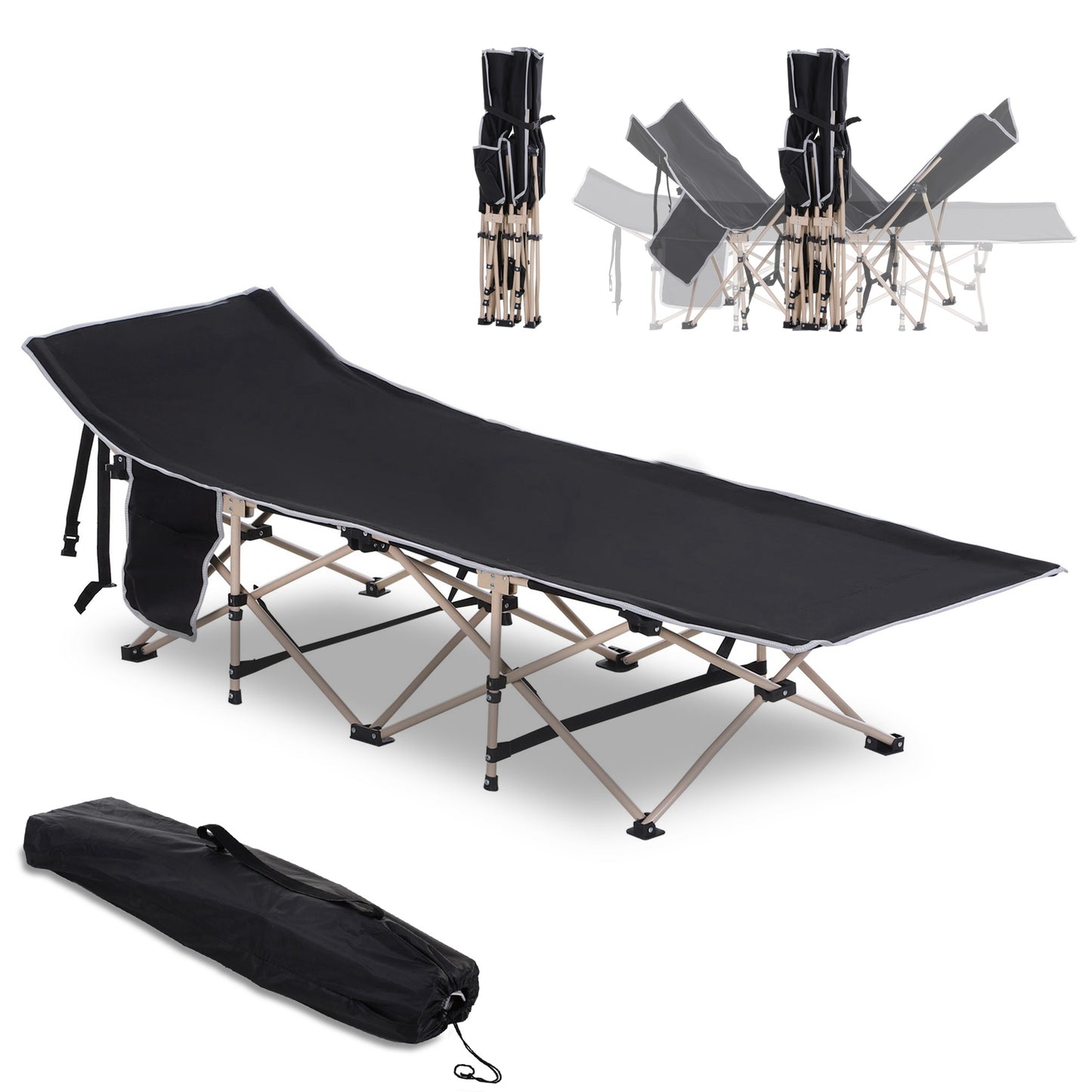Single Portable Outdoor Military Sleeping Bed Camping Cot Black Outsunny Black