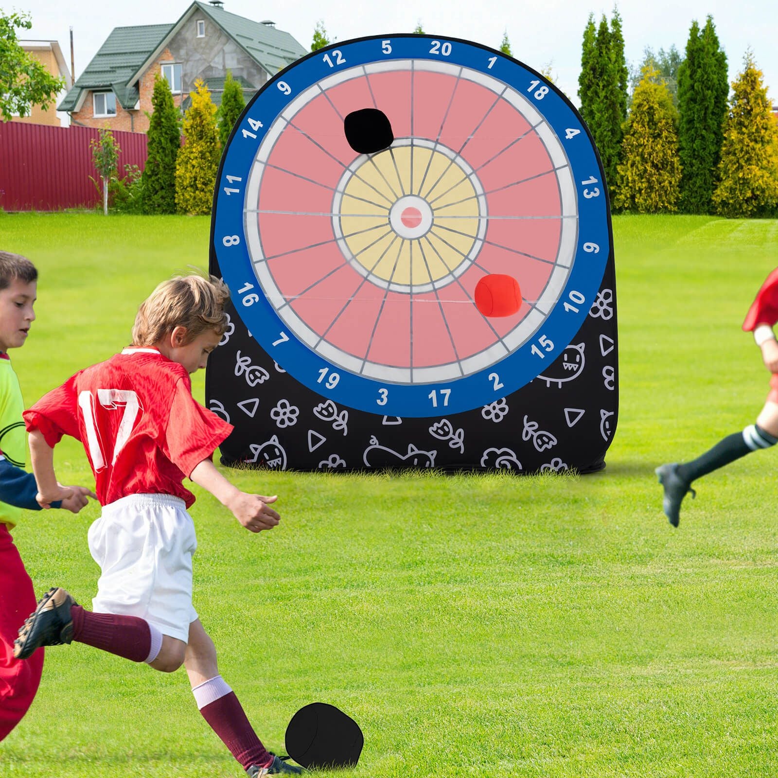 Large Portable Dart Board for Children with 4 Kick Balls - Foldable Design
