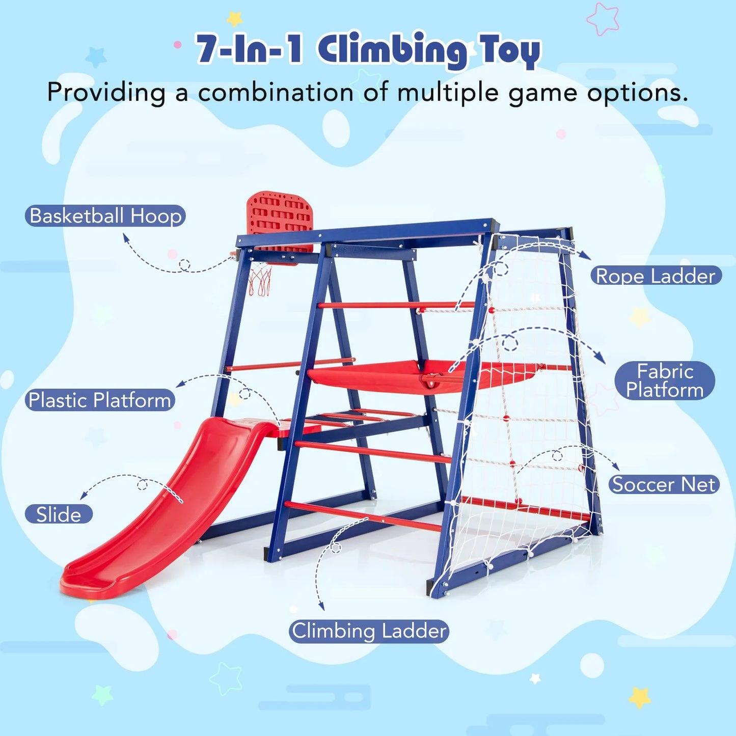 7-in-1 Jungle Gym Playset for Toddlers Aged 3-7