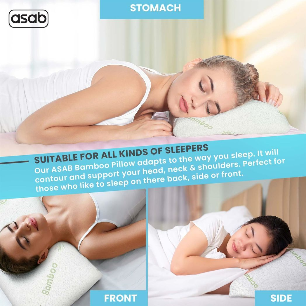 Pack of 2 – Bamboo Memory Foam Pillows with Removable Cooling Covers | Hypoallergenic & Orthopaedic Support - All Round Fitness