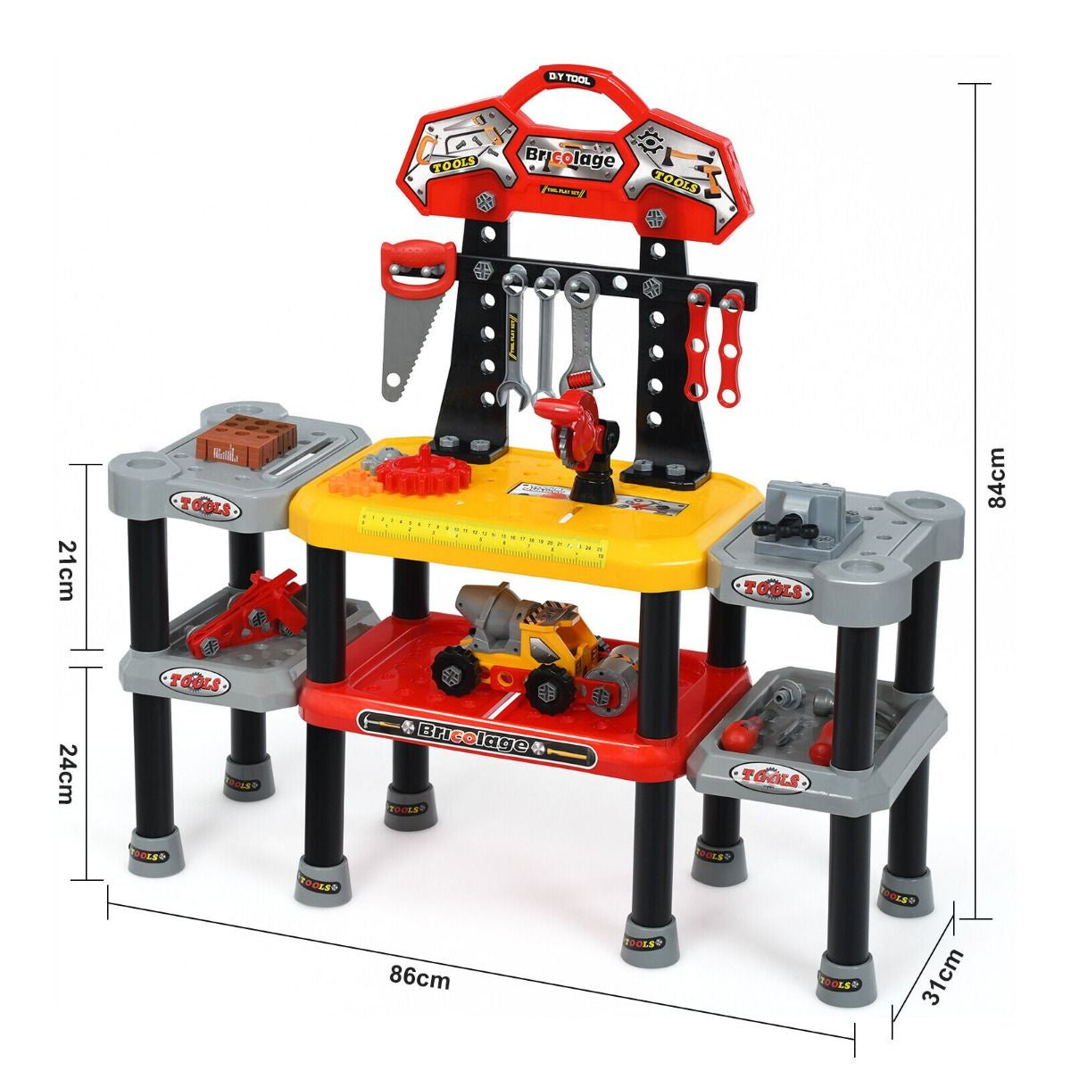 121-Piece Children's Pretend Play Tool Set with Double-Tier Workbench and Construction Accessories