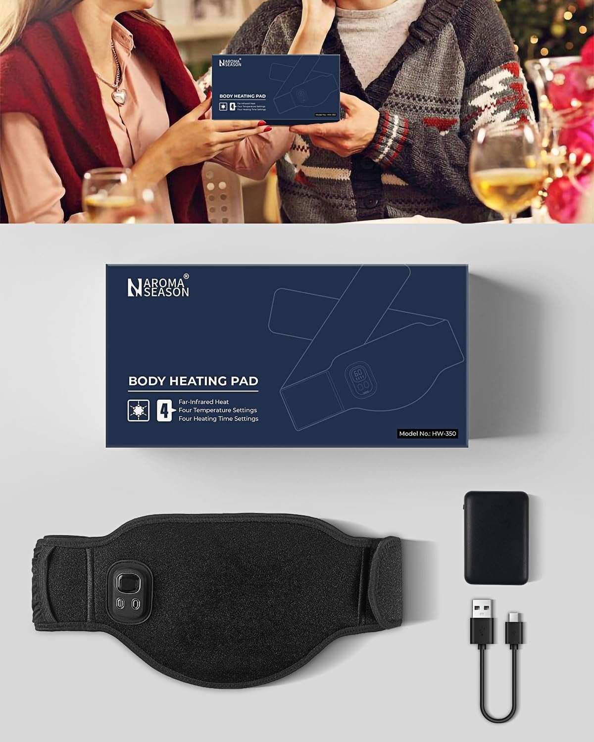 Rechargeable Menstrual Heating Pad with 8000mAh Power Bank | 4 Heat Levels & Auto-Off | Period Pain Relief Belt for Lower Back, Waist & Abdomen | Portable Cramp Relief Gift for Women & Girls – Black