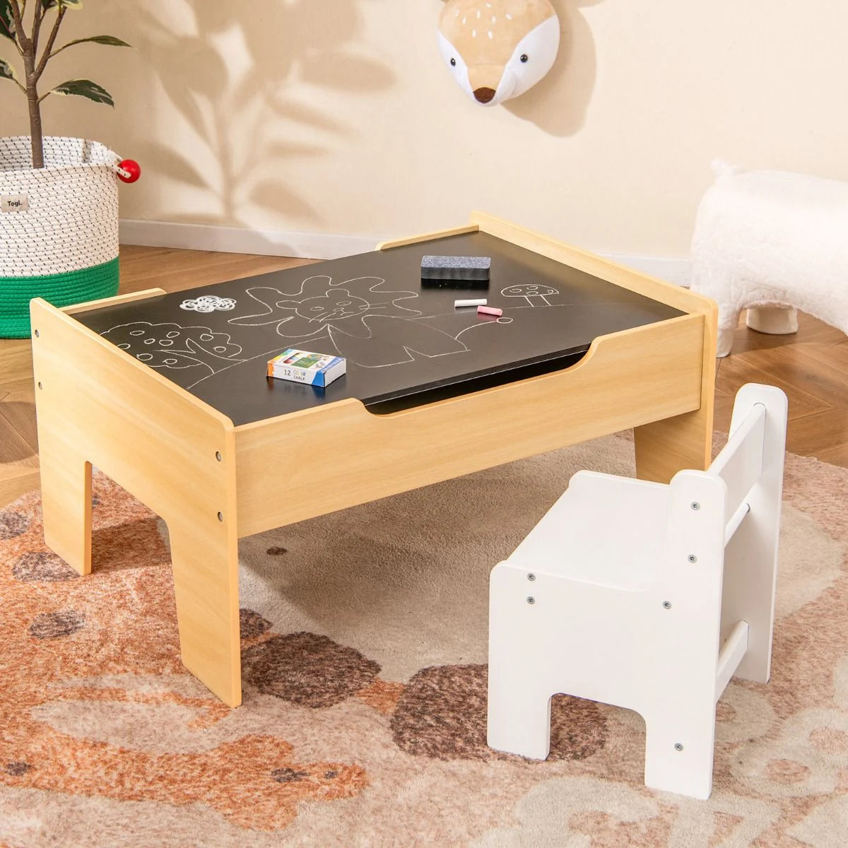 Wooden Train Table 78 Pieces Kids Activity Railway Playset