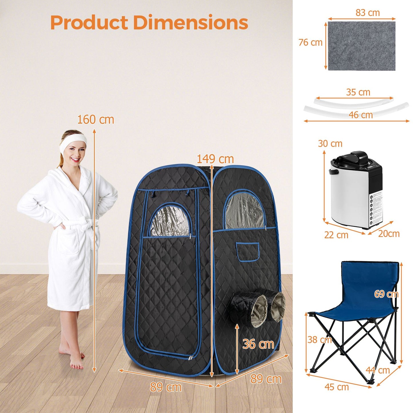 Portable Steam Sauna Tent with 1000W Steam Generator and Chair, 3L Capacity