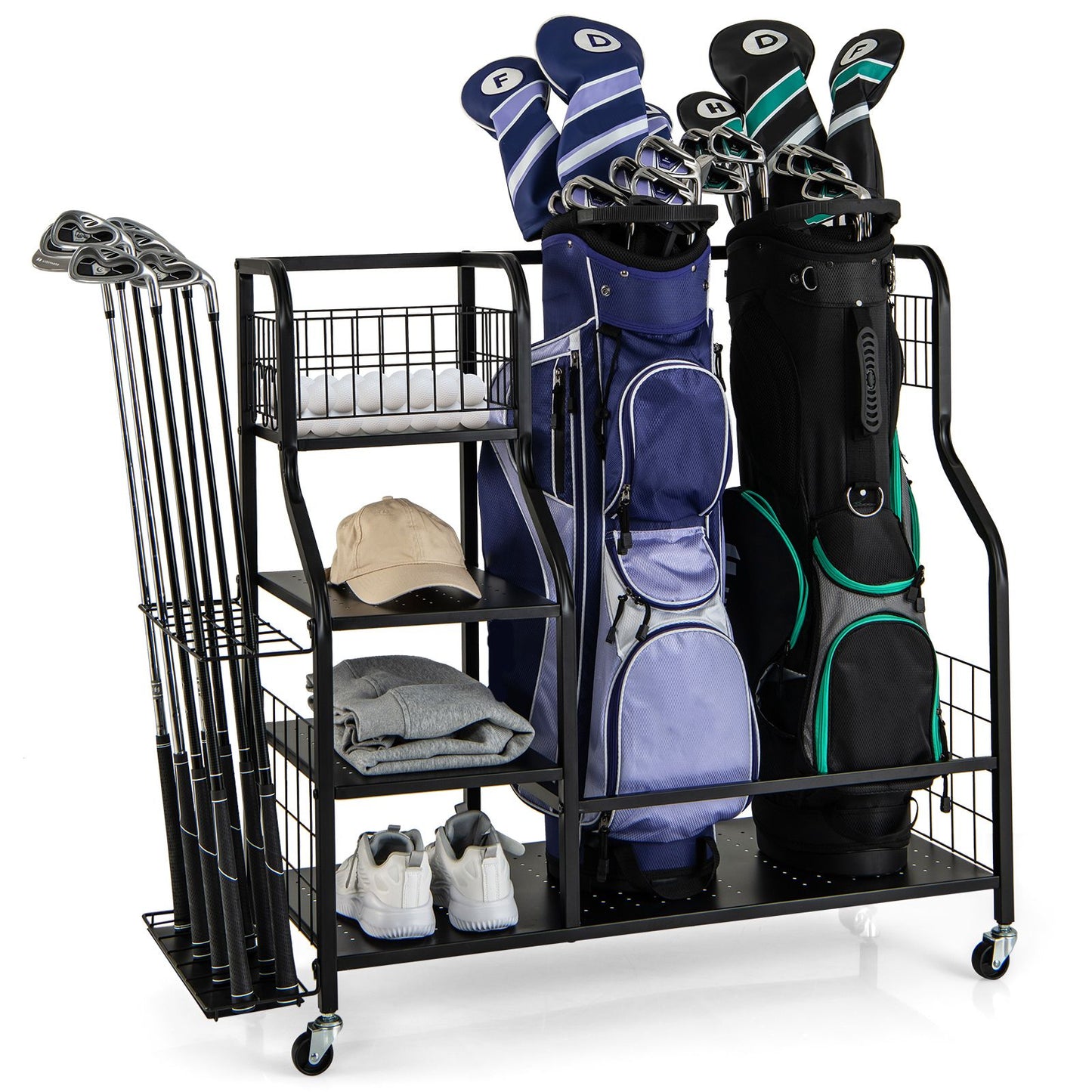 5-in-1 Golf Bag Storage Organizer with Integrated Storage Basket