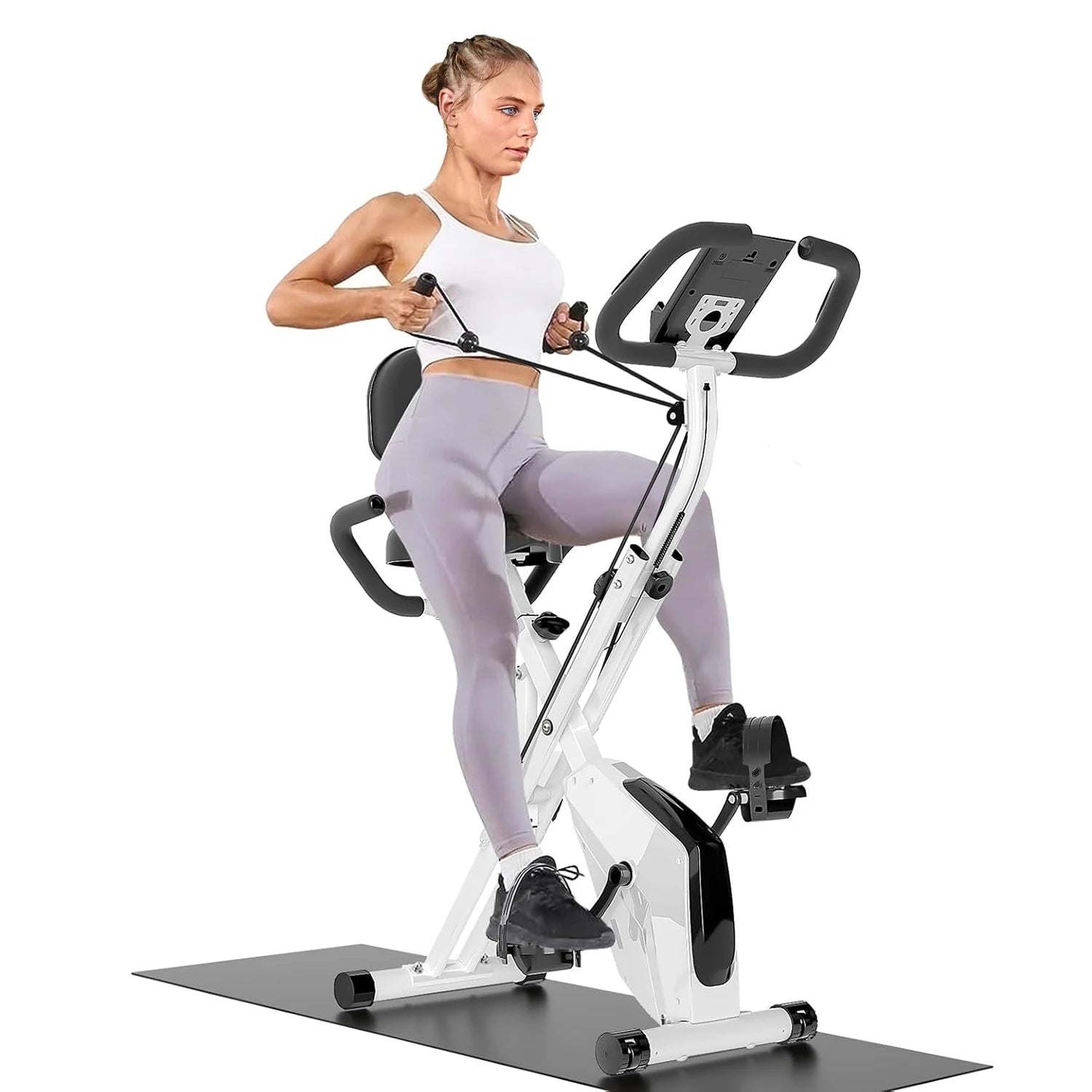 Foldable Exercise Bike 8 Resistance Exercise Bike with Heart Rate Sensors Fitness Bike LCD Stationary Fitness Bicycle for Indoor