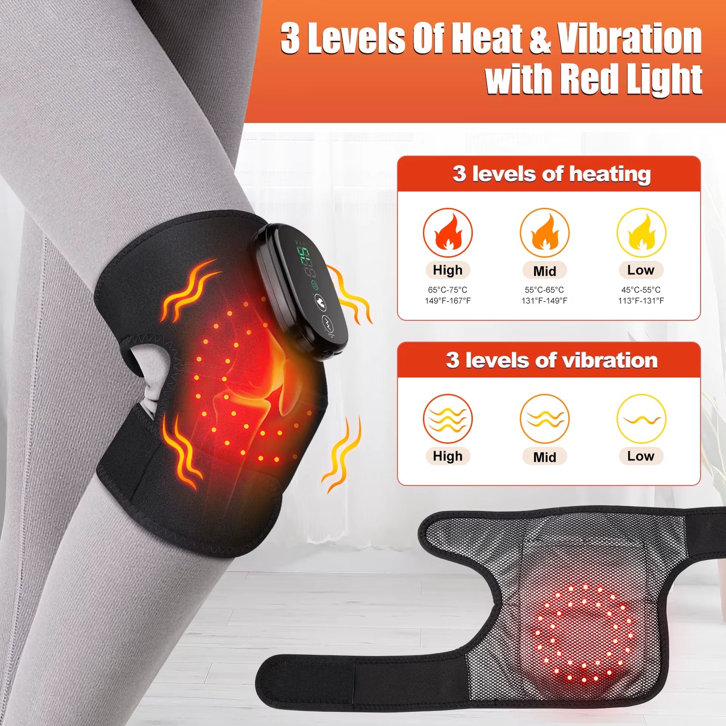 Wireless Electric Knee Brace Vibration Heating Knee Massager Red Light Therapy Hot Compress Knee Pad Shoulder Elbow Pad