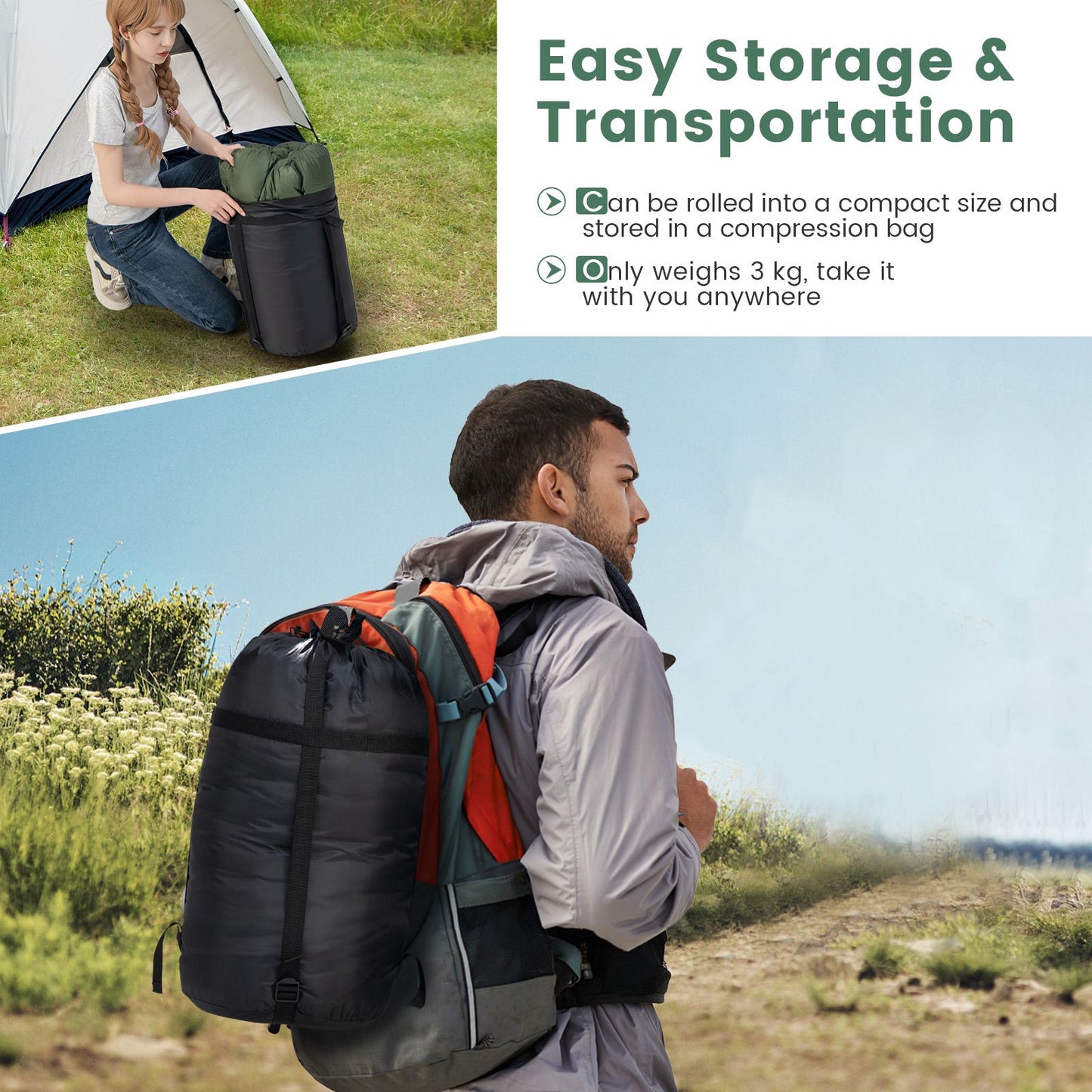 Extra Large Waterproof Double Sleeping Bag with Carrying Bag