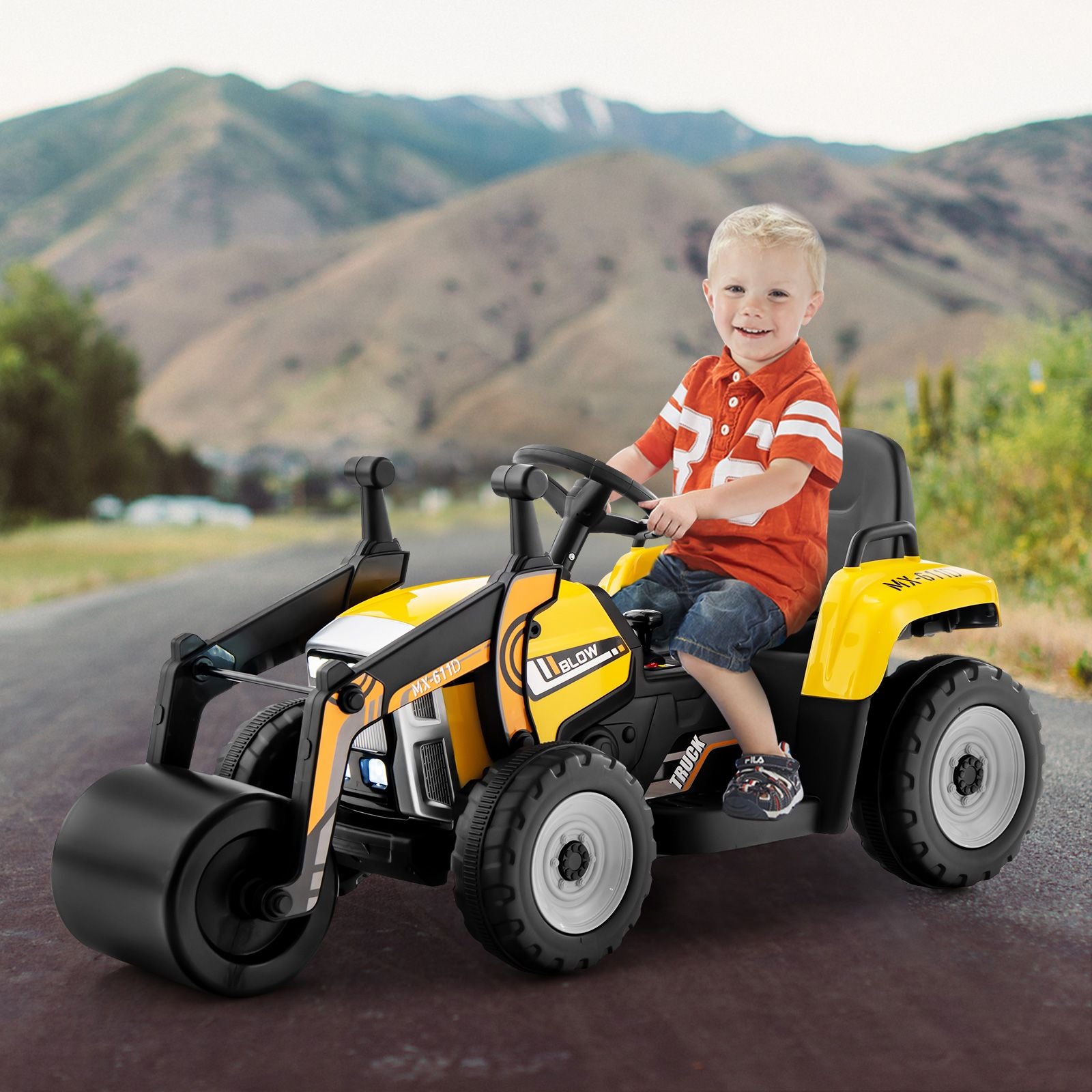 12V Kids Ride-On Road Roller with Remote Control | Battery Powered Construction Vehicle with Music, Lights & Safety Belt