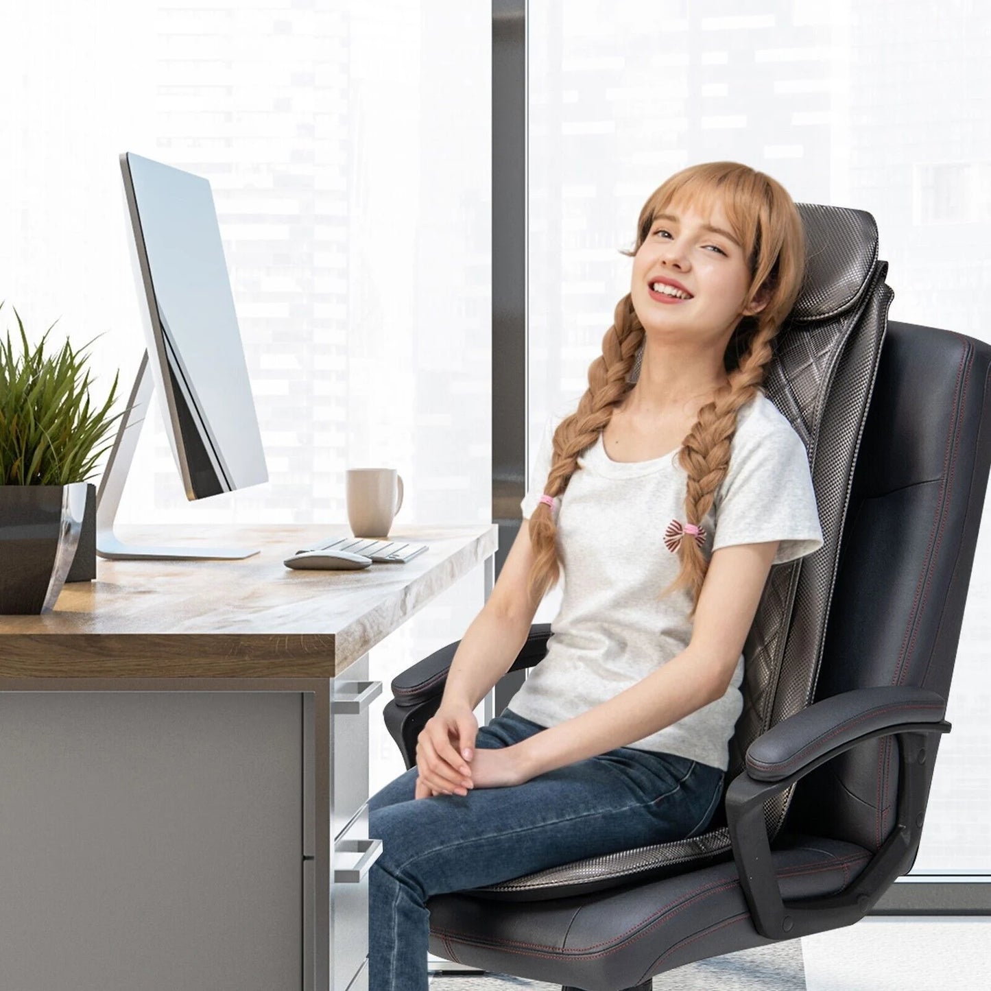 Advanced Back Massager with Heat, Vibration Therapy, and Detachable Neck Pillow