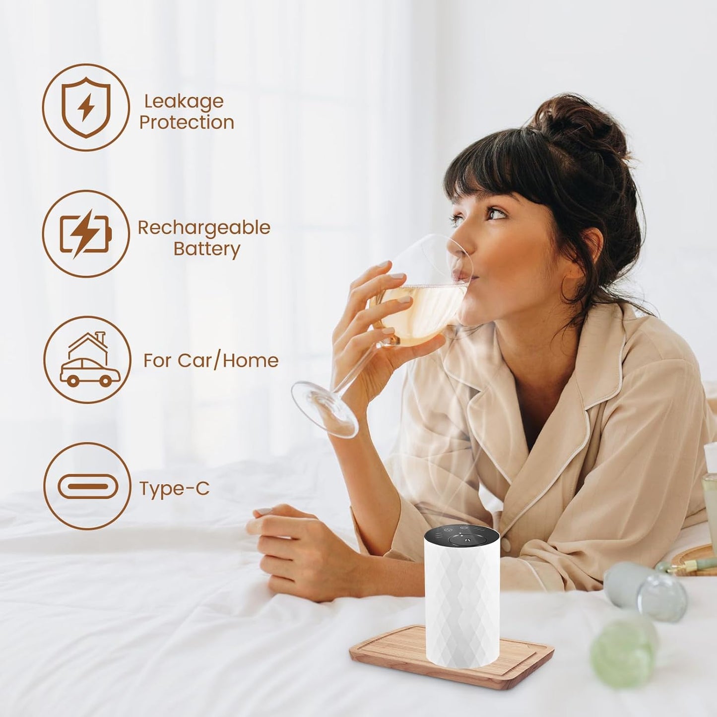 Waterless Essential Oil Diffuser – Cordless Aromatherapy Diffuser with USB Rechargeable Battery | Wireless Car & Home Air Diffuser | Eco-Friendly, Heat-Free Electric Scent Machine (White )