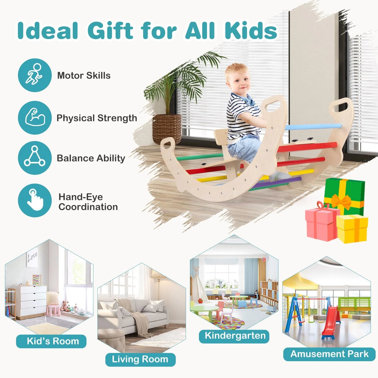 4-in-1 Montessori Wooden Rocking Horse & Climbing Arch for Toddlers | Balance Trainer, Rocker, Tunnel & Chair | Ages 1–5