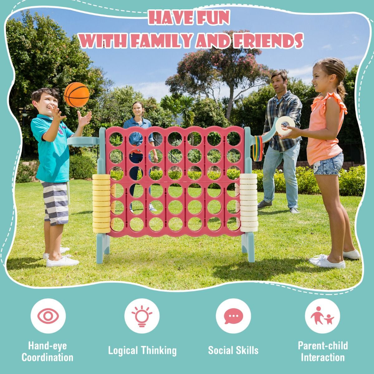Upgraded 4-To-Score Game Set with Basketball Hoop & Toss Rings – Fun Family Game for Kids & Adults