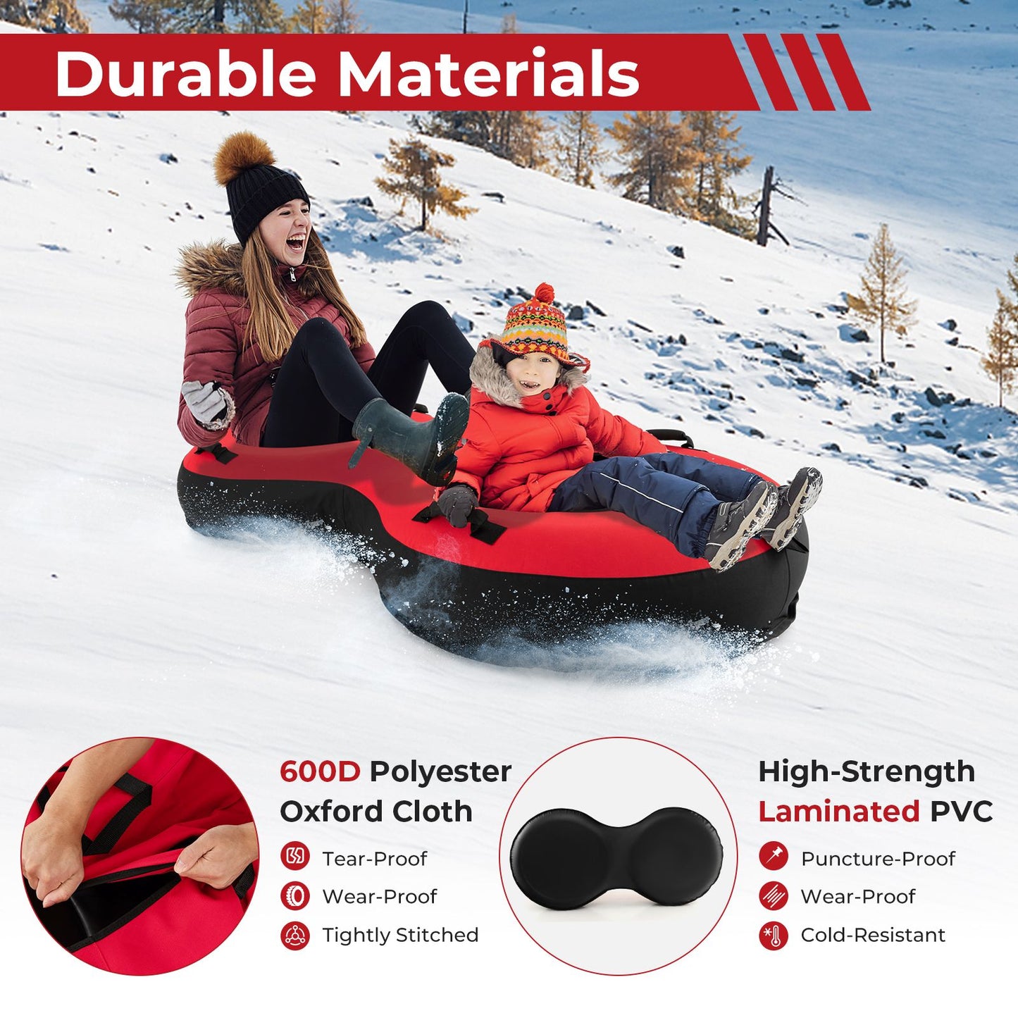 2-Person Inflatable Snow Tube for Adults Kids