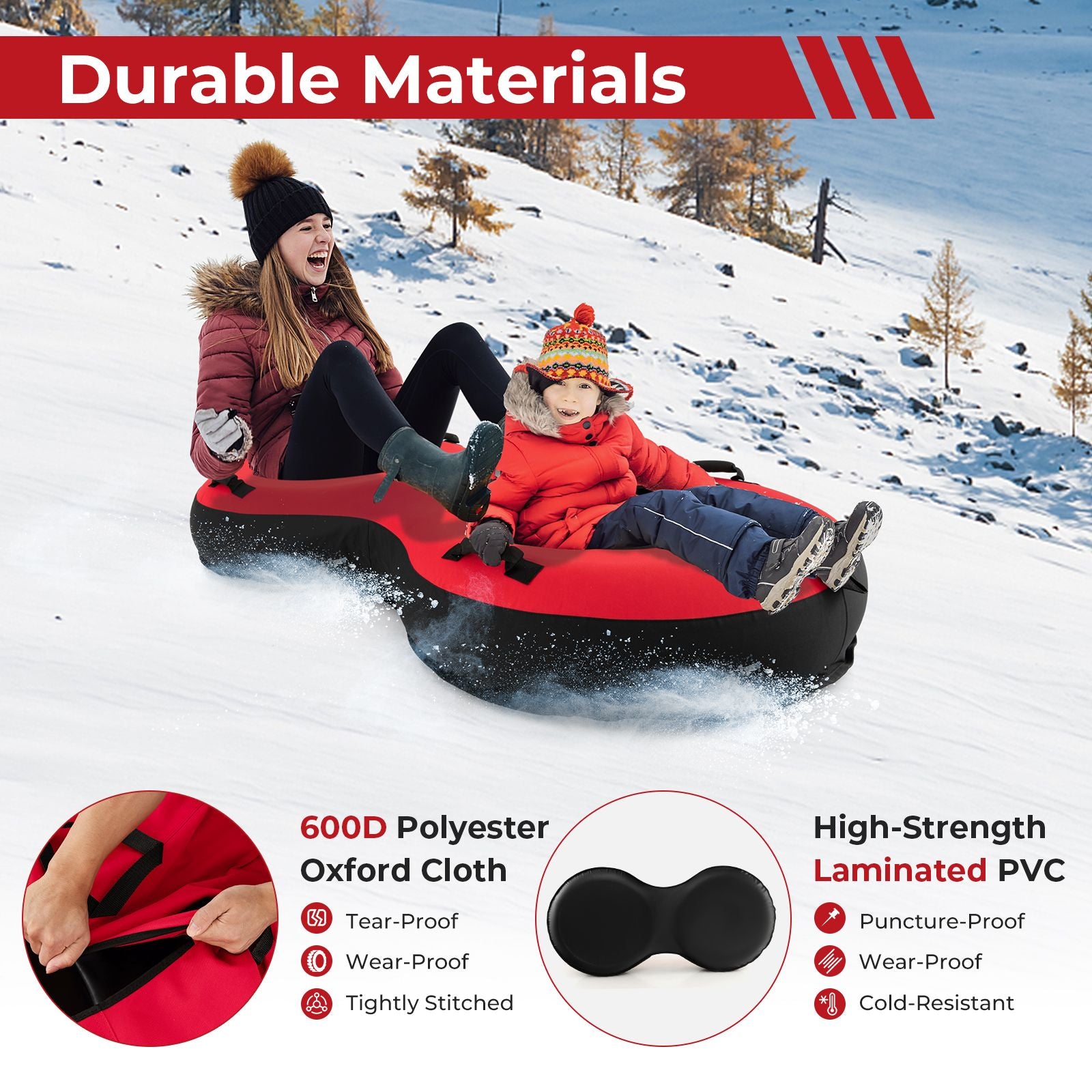 2-Person Inflatable Snow Tube for Adults Kids