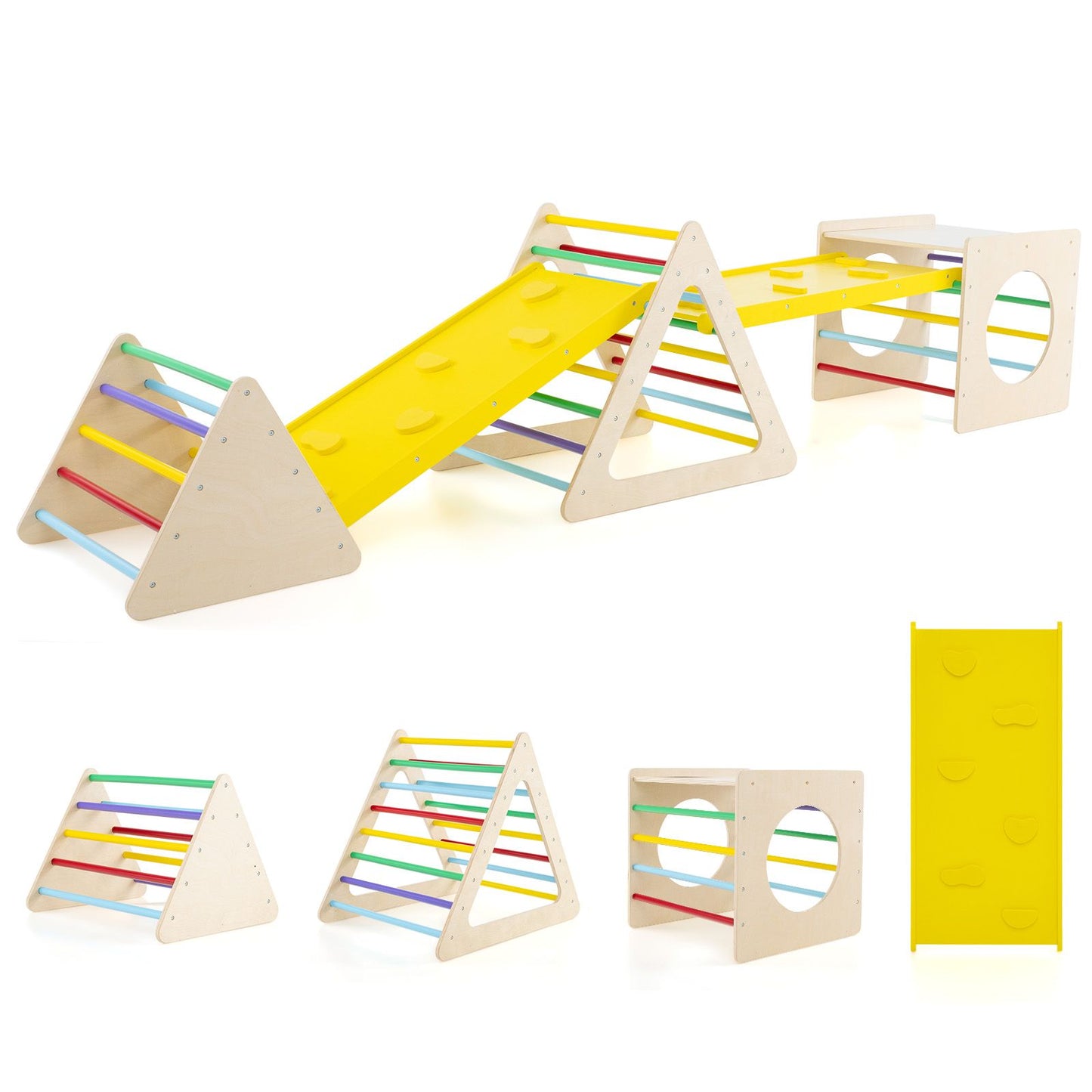 6-in-1 Wooden Toddler Climbing Set | Montessori Triangle Climber, Cube & Slide for Indoor Play