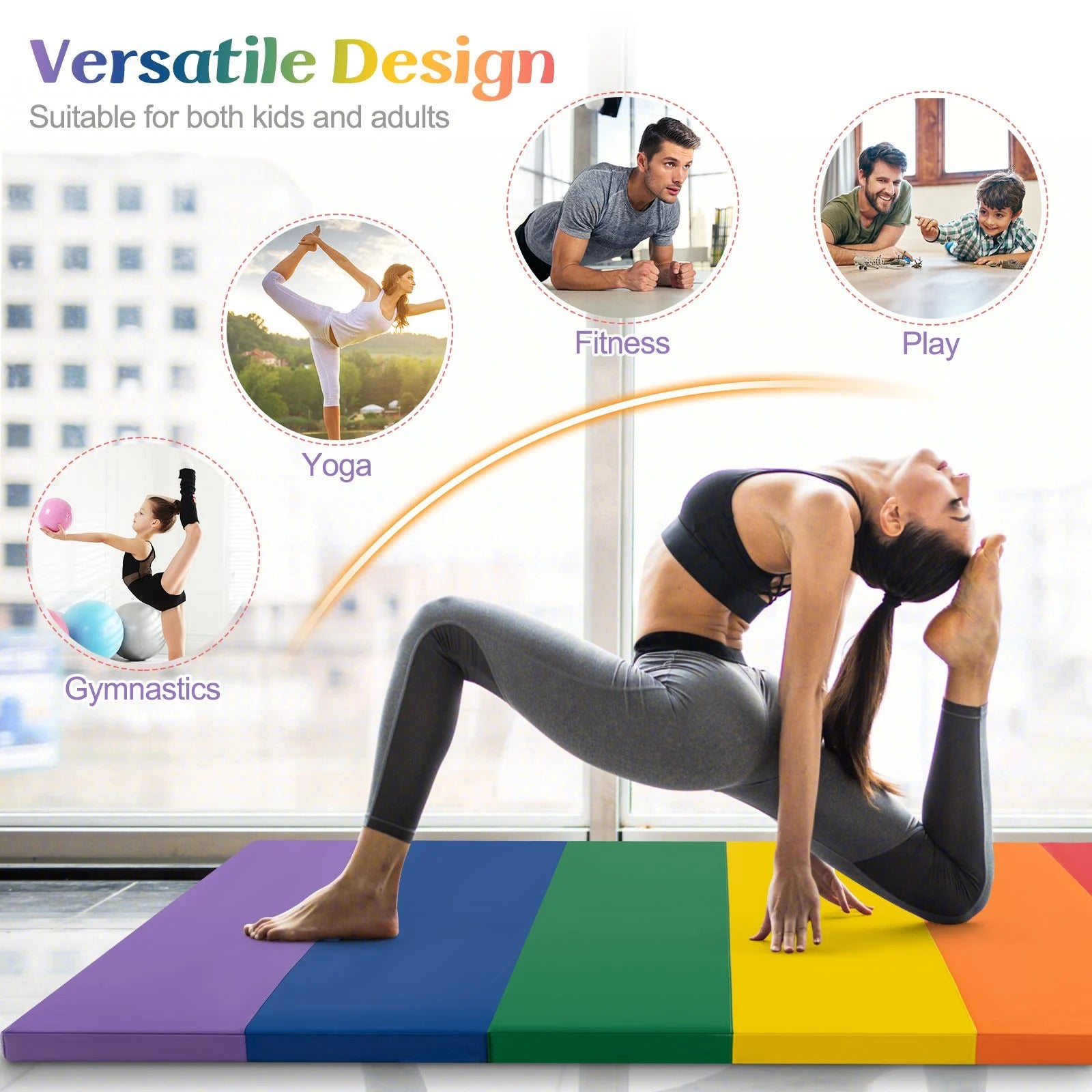 Tri-Fold Thick Tumbling Gymnastics Mat with Hook and Loop Fasteners