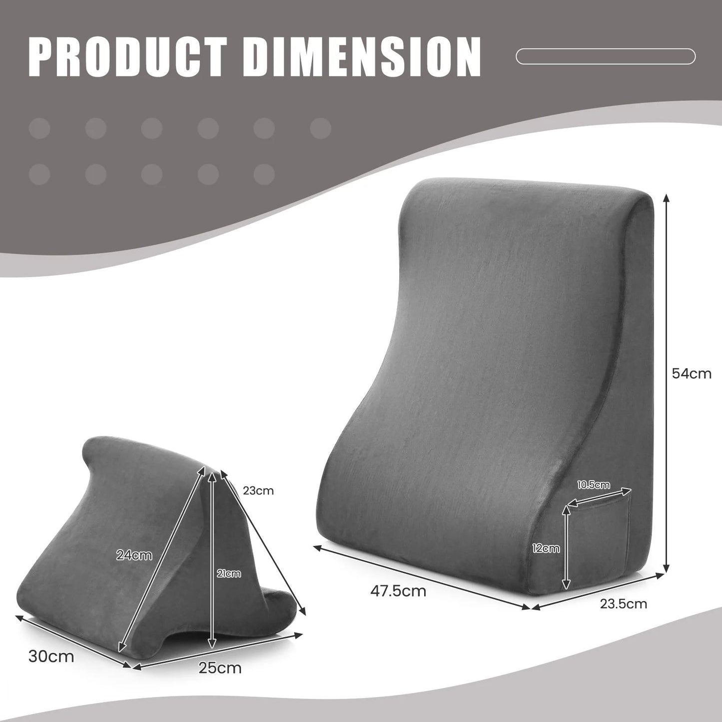 Wedge Pillow Set with Integrated Tablet Stand and Side Pockets