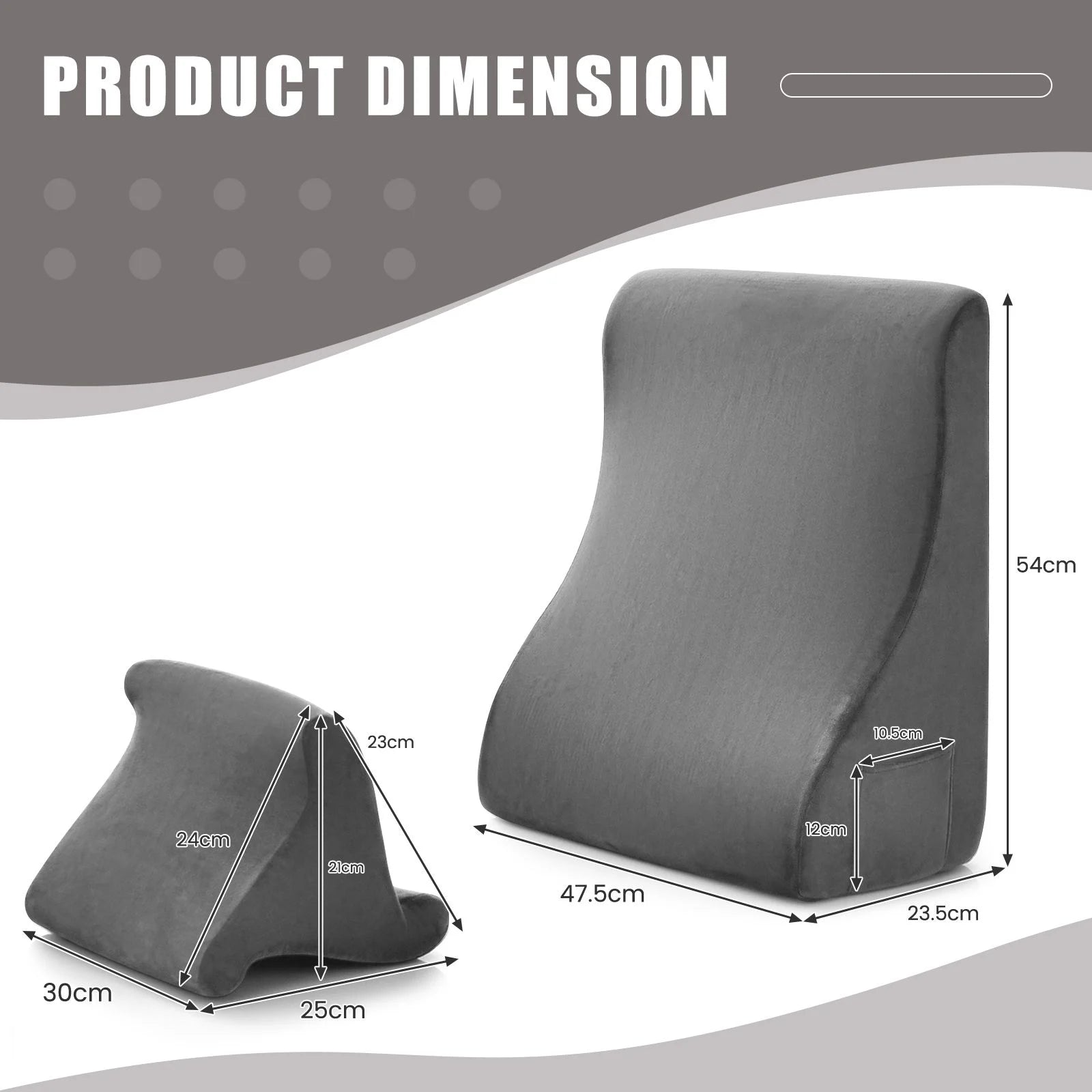 Wedge Pillow Set with Integrated Tablet Stand and Side Pockets