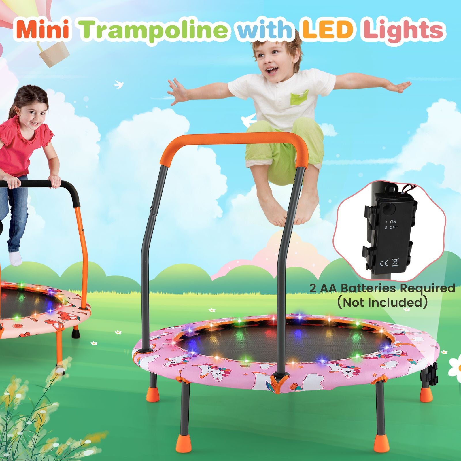 Children's Mini Trampoline with LED Lights and Safety Handle