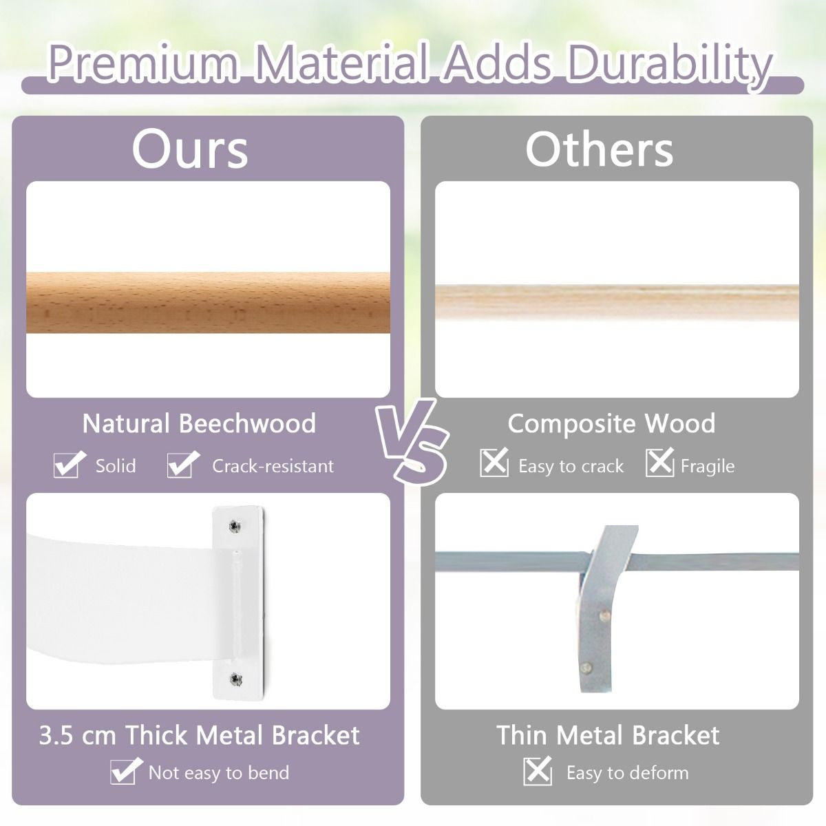 120CM Wall-Mounted Beech Wood Ballet Barre