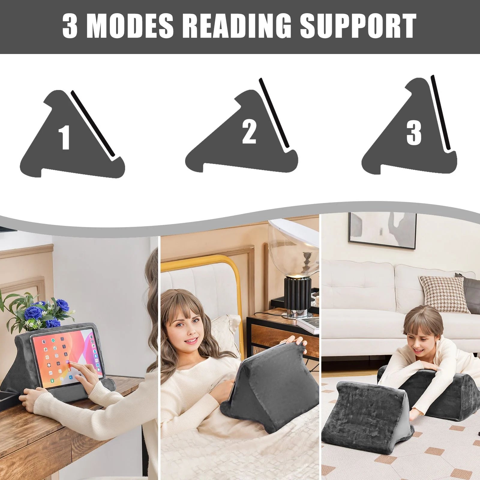 Wedge Pillow Set with Integrated Tablet Stand and Side Pockets