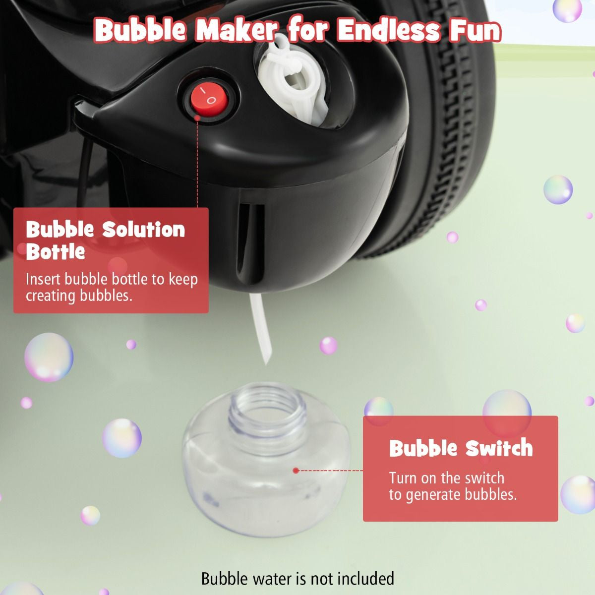 6V Electric Kids Ride-On Motorcycle with Bubble Maker