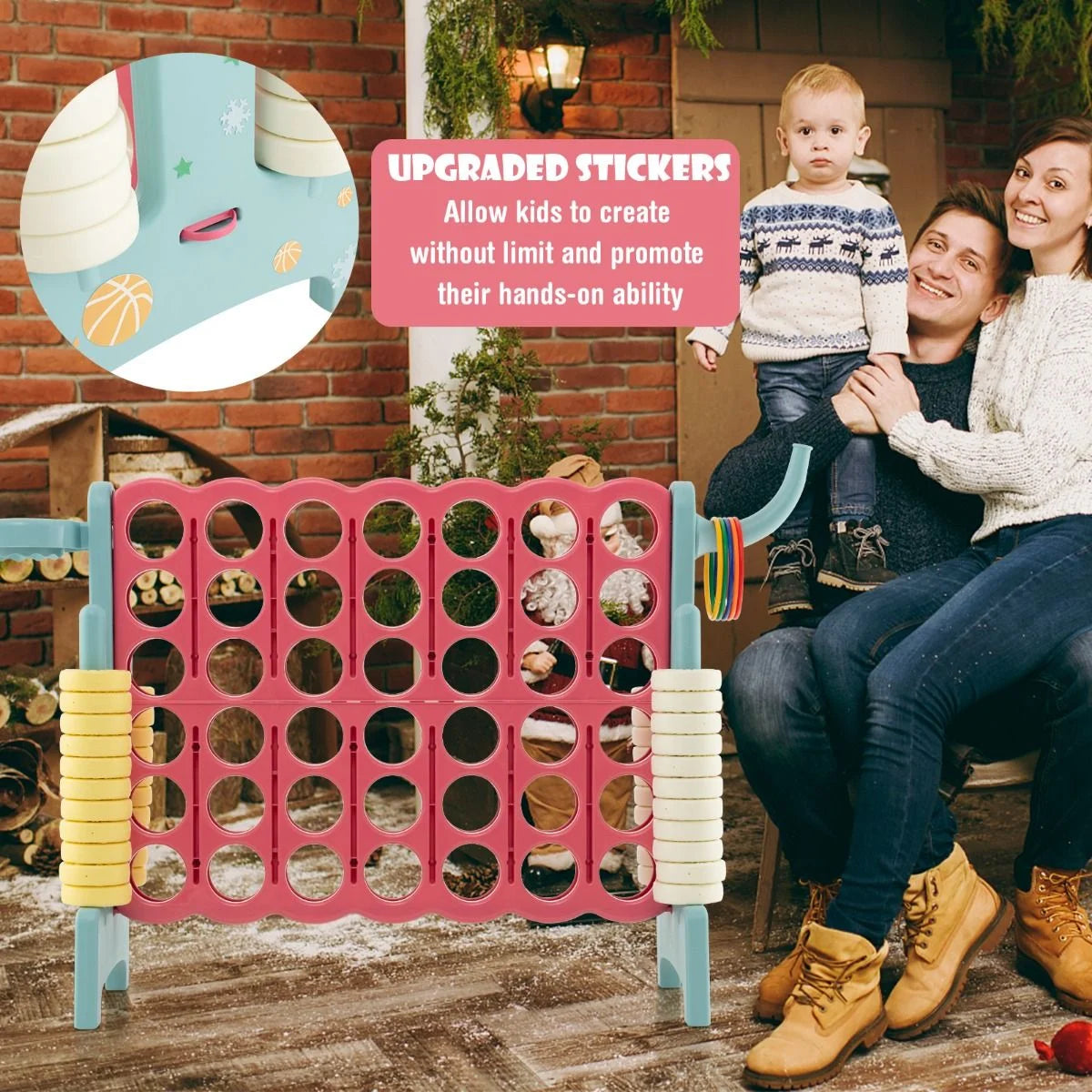 Upgraded 4-To-Score Game Set with Basketball Hoop & Toss Rings – Fun Family Game for Kids & Adults