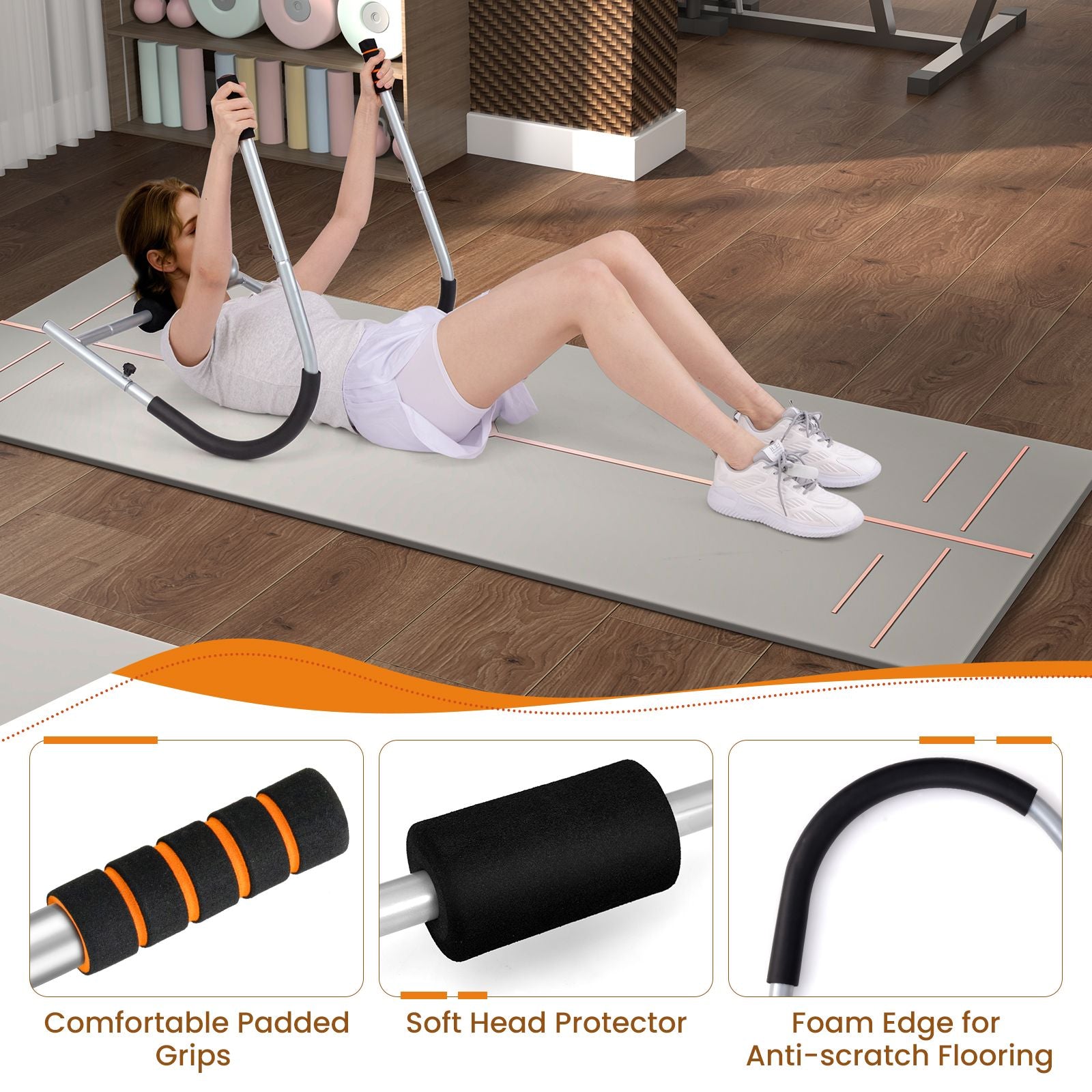 Foldable Ab Trainer with Padded Headrest and Handles for Whole Body Workout