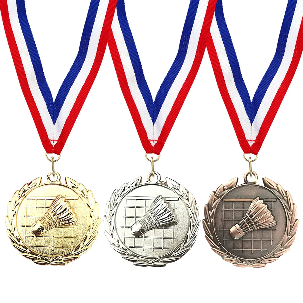 5Cm Badminton Medal Sports Medals with Neck Ribbon Metal Winner Medals Badminton Award Medals for Games Sports Competitions