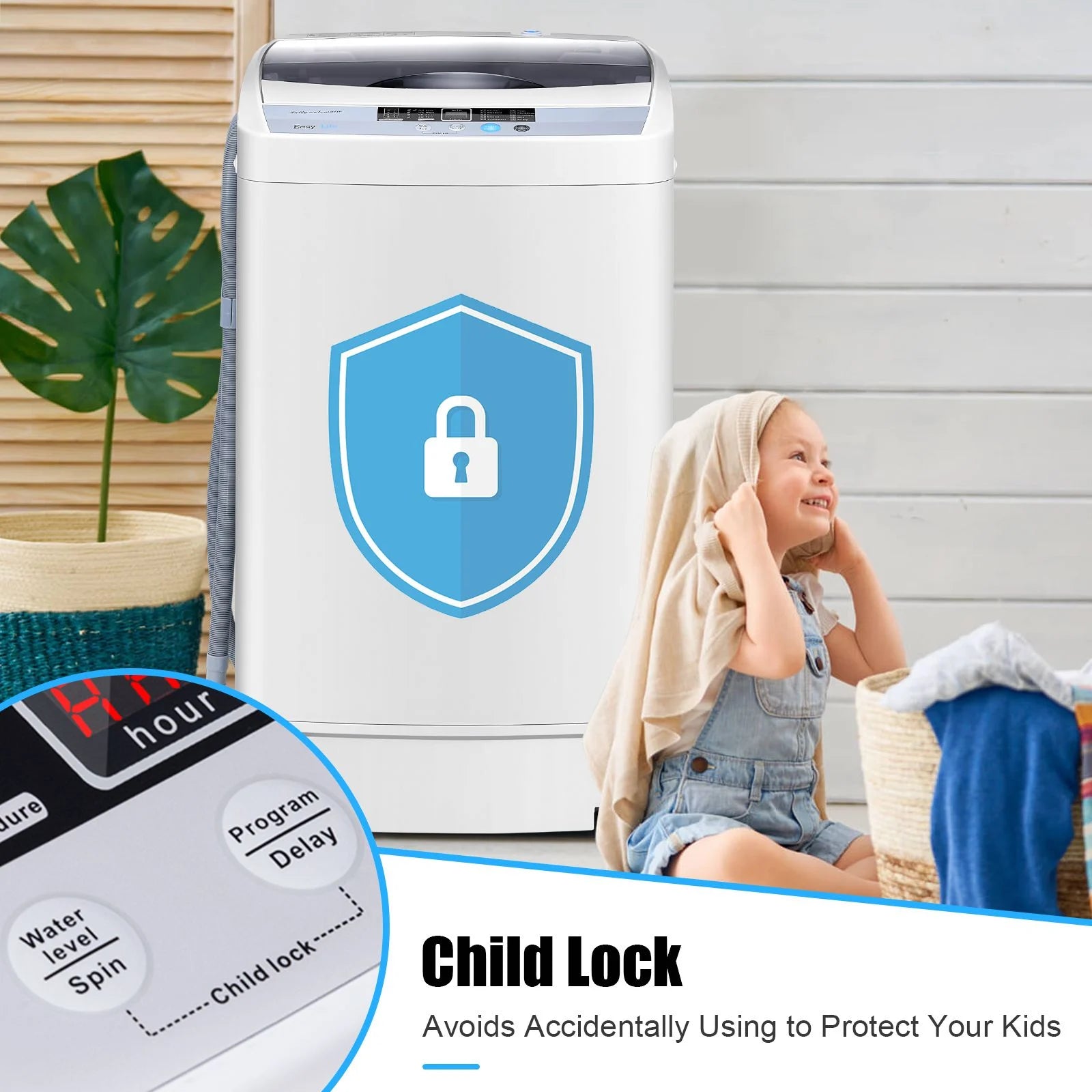 Portable Washing Machine Featuring 8 Water Levels and 10 Washing Programs