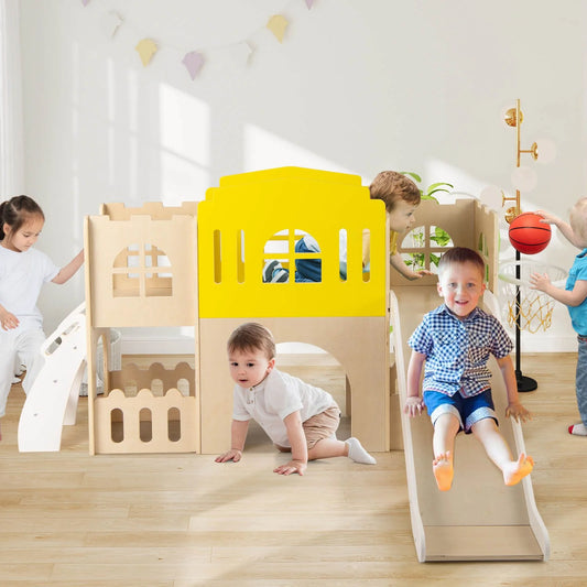 7-in-1 Wooden Playground Slide Set for Toddlers with Ladder and Extended Aisle