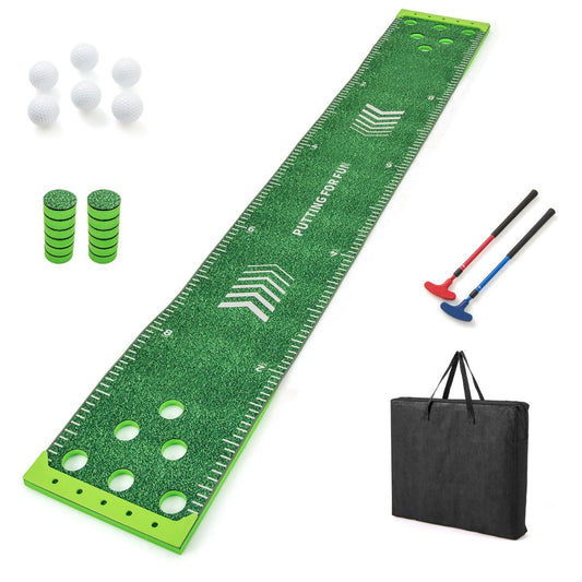 11-Foot Indoor Putting Green Mat with Adjustable Putters, Golf Balls, and Hole Covers for Events