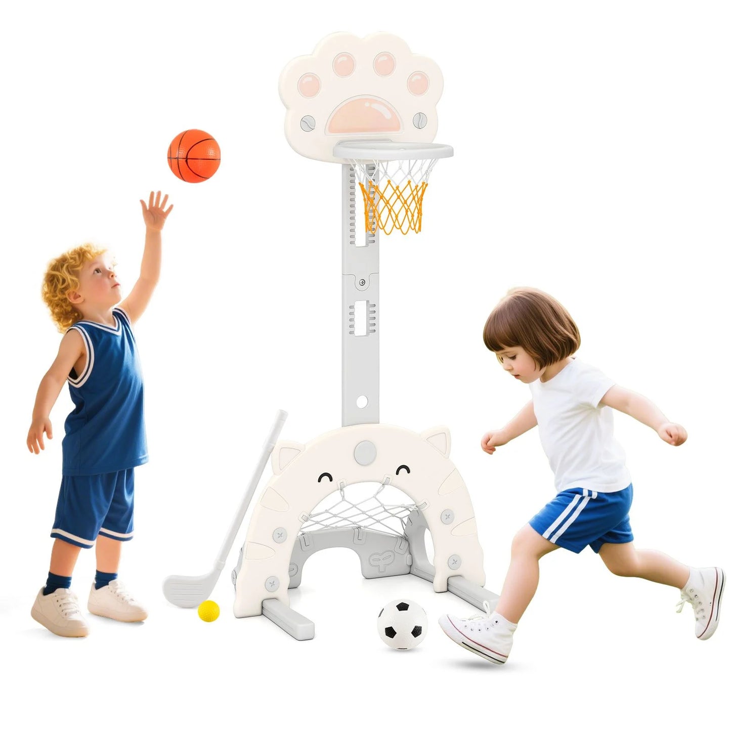 Adjustable 3-in-1 Kids Sports Center with Basketball Hoop and Soccer Game