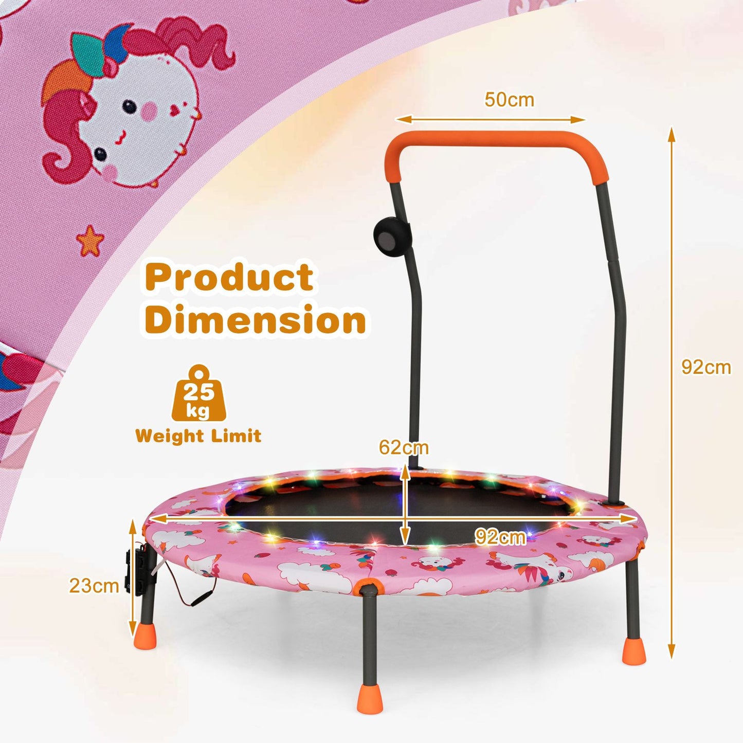 Children's Mini Trampoline with LED Lights and Safety Handle