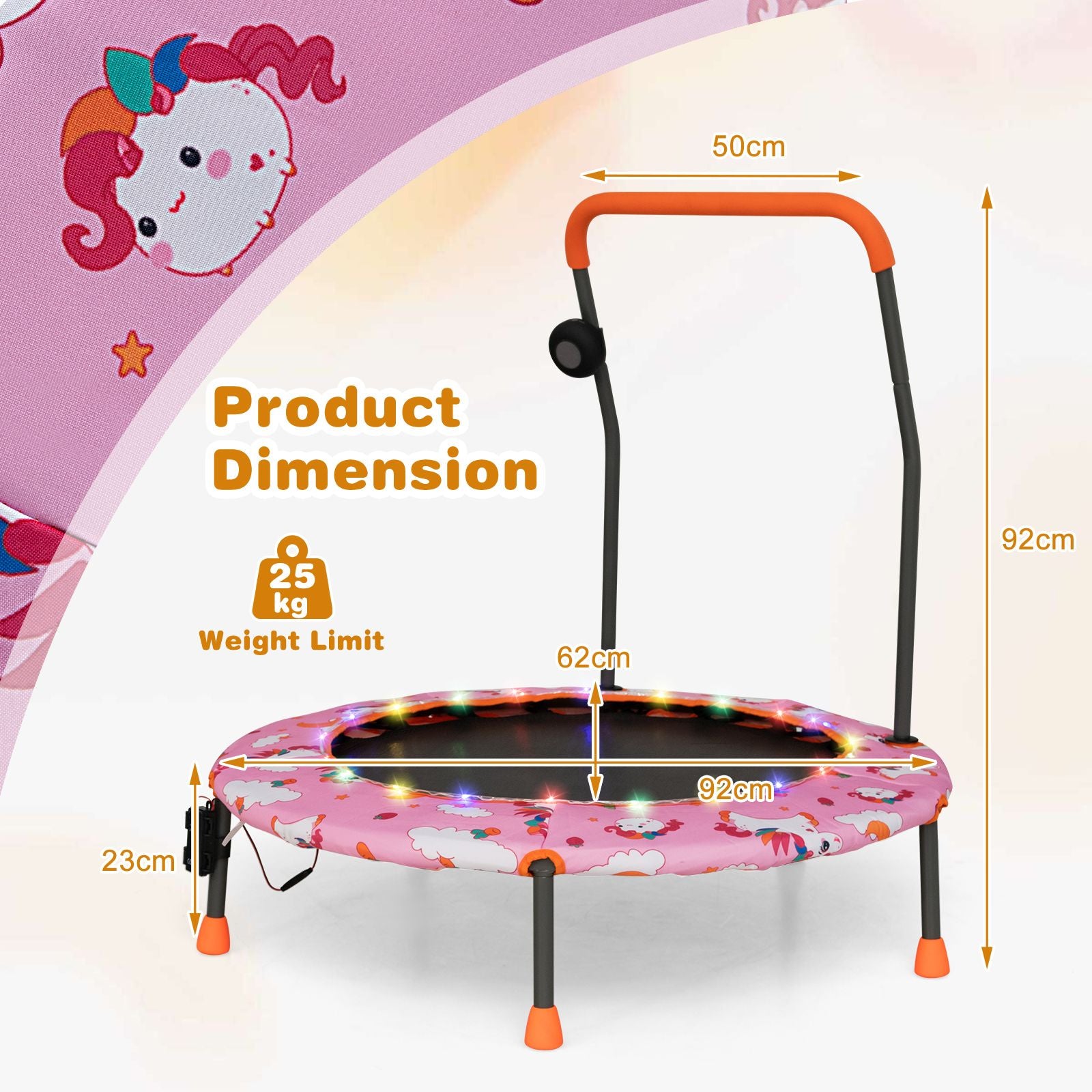 Children's Mini Trampoline with LED Lights and Safety Handle