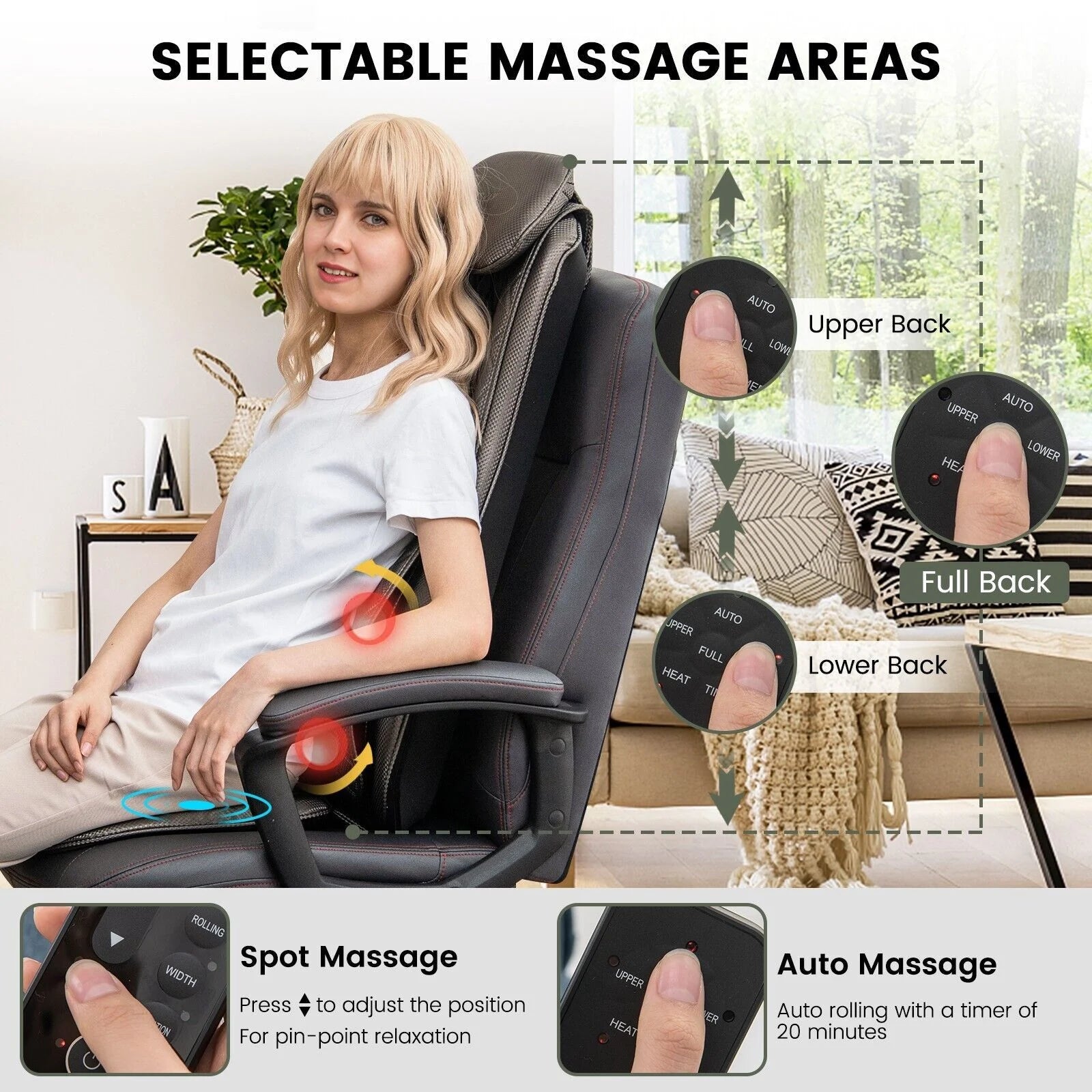 Advanced Back Massager with Heat, Vibration Therapy, and Detachable Neck Pillow