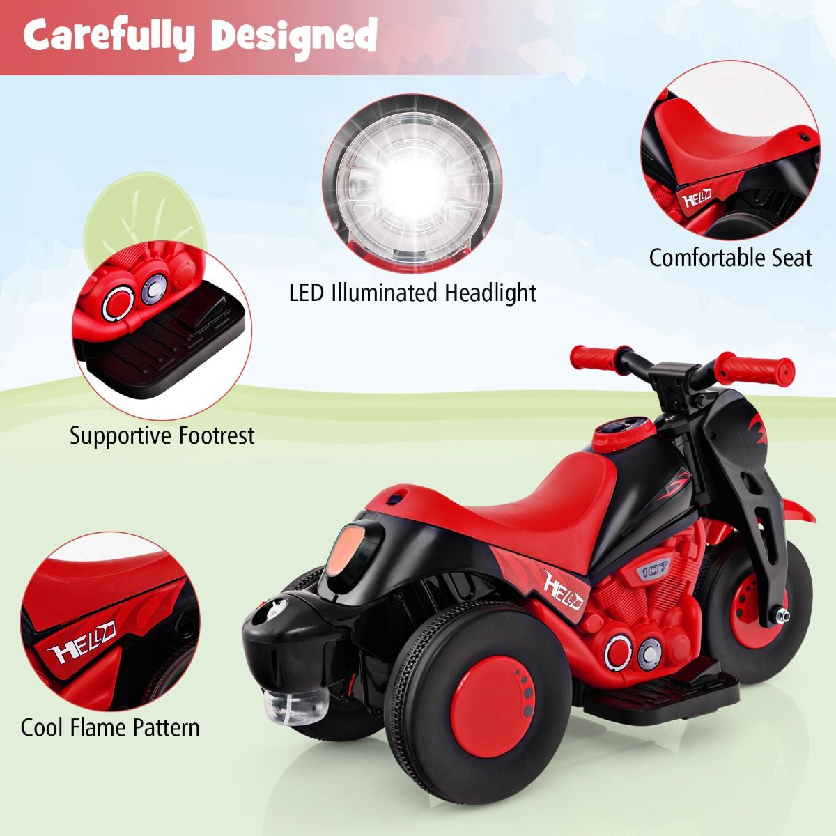 6V Electric Kids Ride-On Motorcycle with Bubble Maker