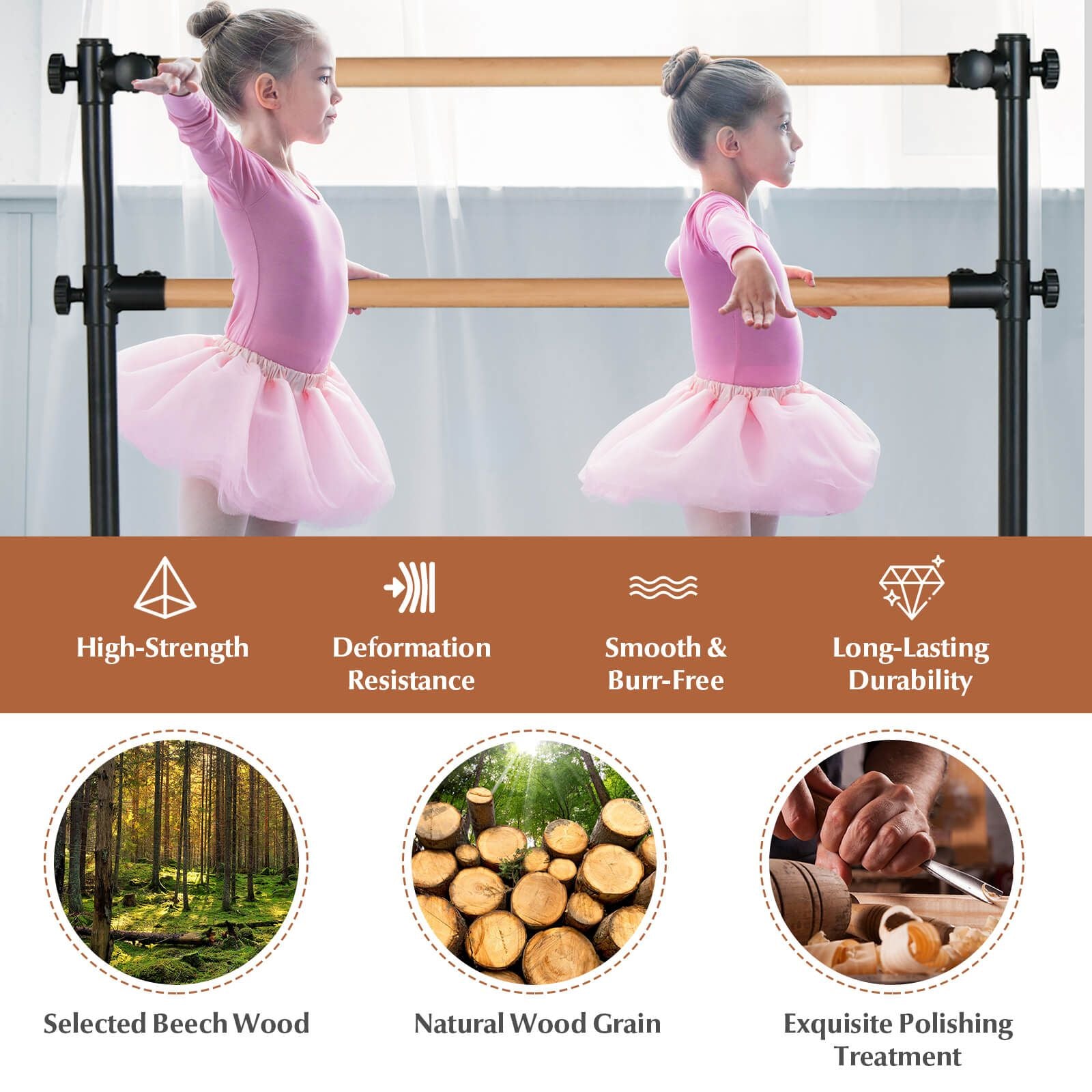 4 Feet Freestanding Ballet Barre with Height Adjustable