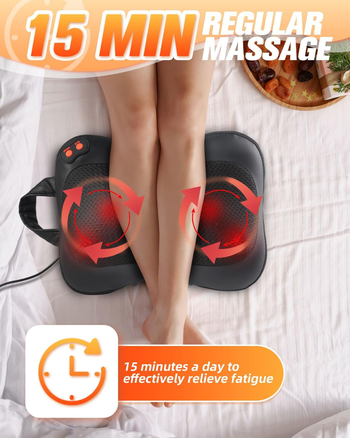 Back & Neck Shiatsu Massager Cushion with Heat – Adjustable 3-Speed Massage Pillow with 2-Way Rotation & Elastic Strap | Relieve Muscle Soreness at Home, Office or in the Car