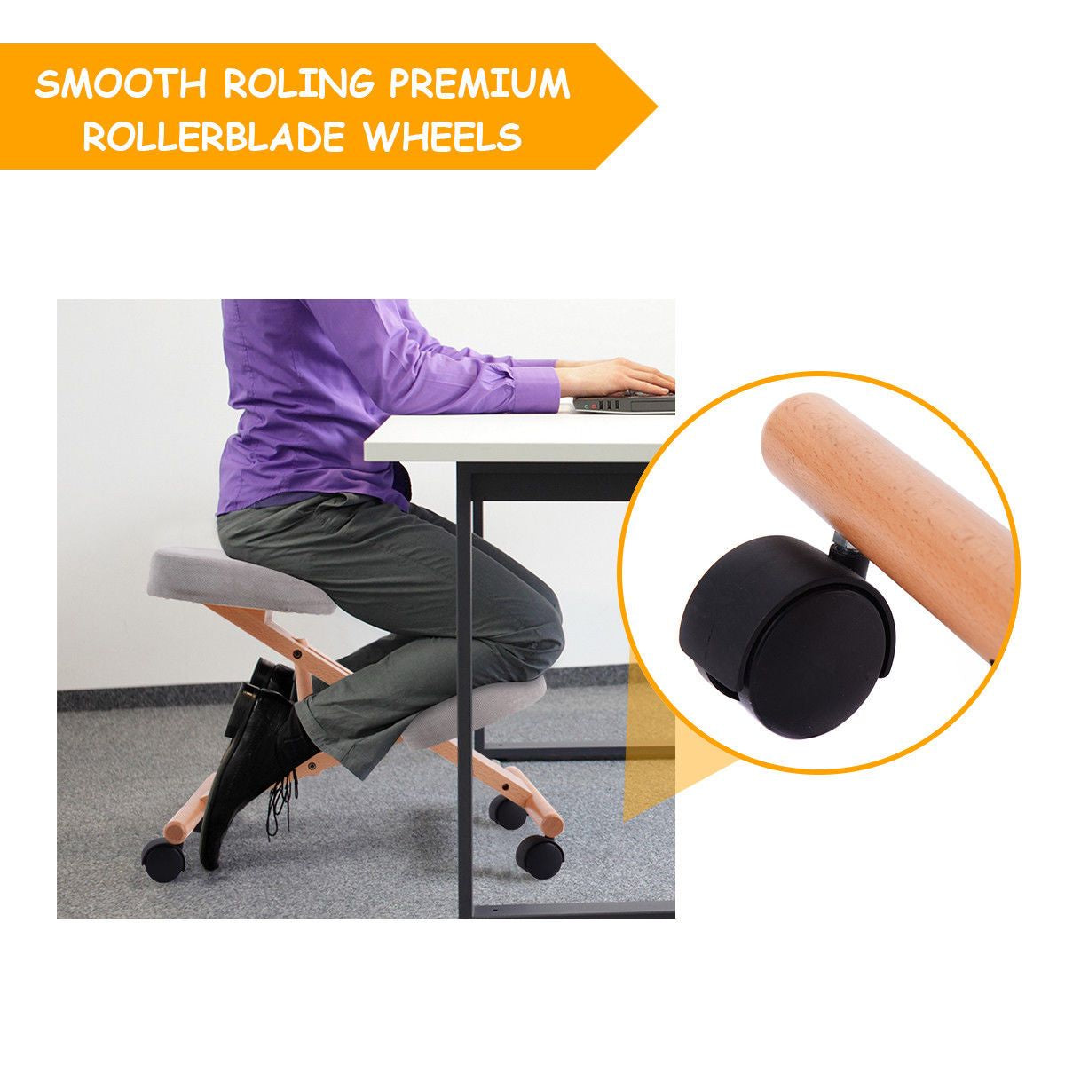 Adjustable Wood Posture Stool for Enhanced Comfort in Gaming and Computer Work