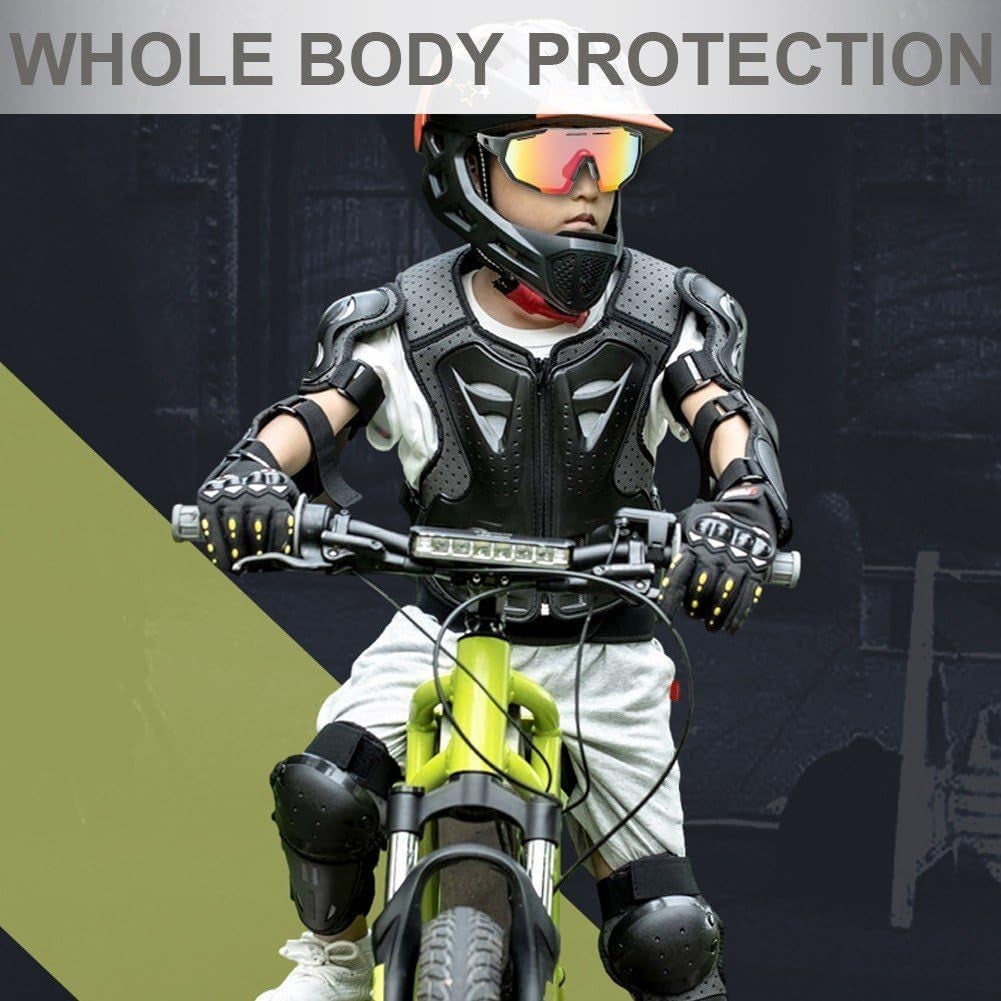 Kids Dirt Bike & Motorcycle Body Armour Set – Protective Vest with Knee & Elbow Pads | Full Riding Gear for Children Ages 6–13 | Black